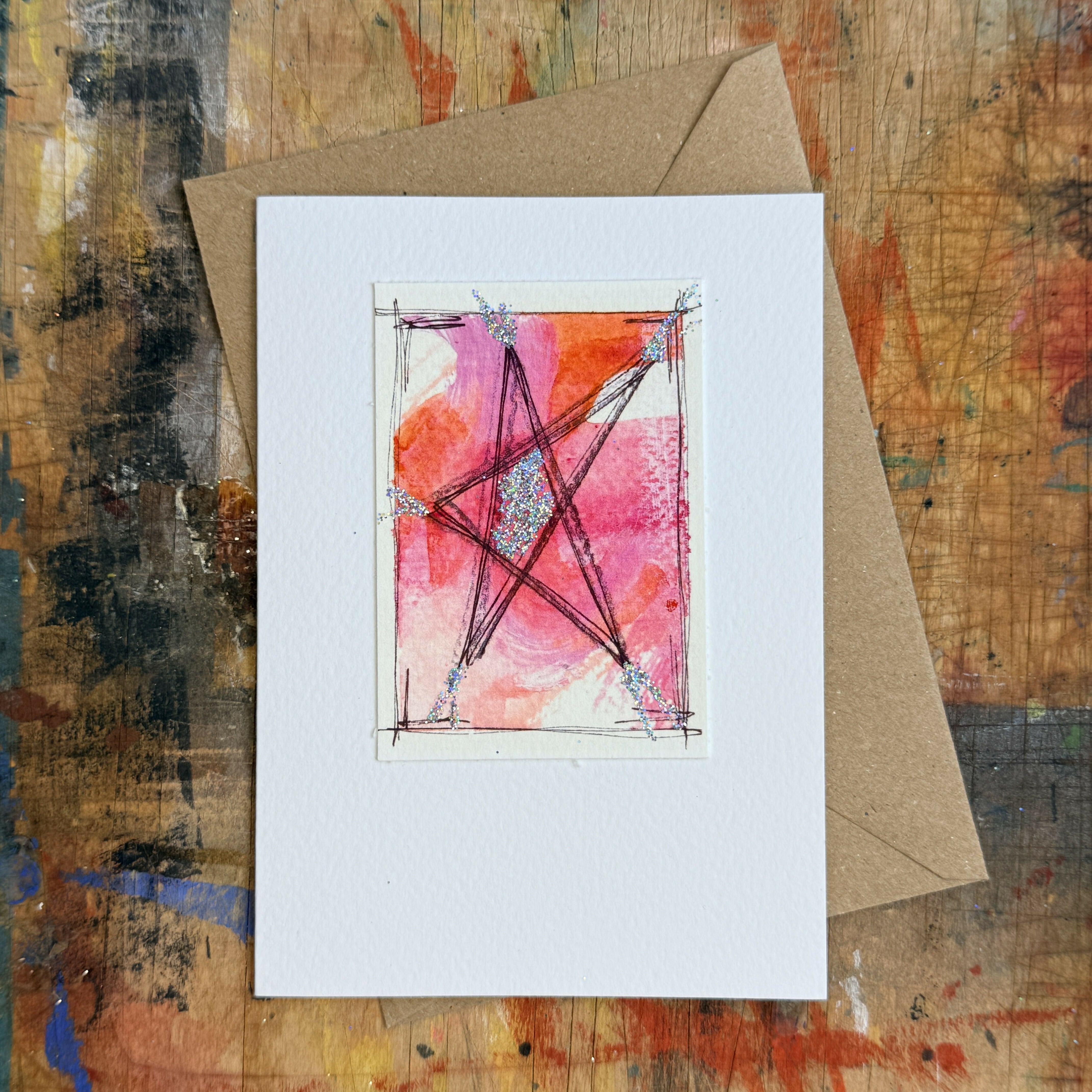 Abstract Sparkle Star Card in Pink
