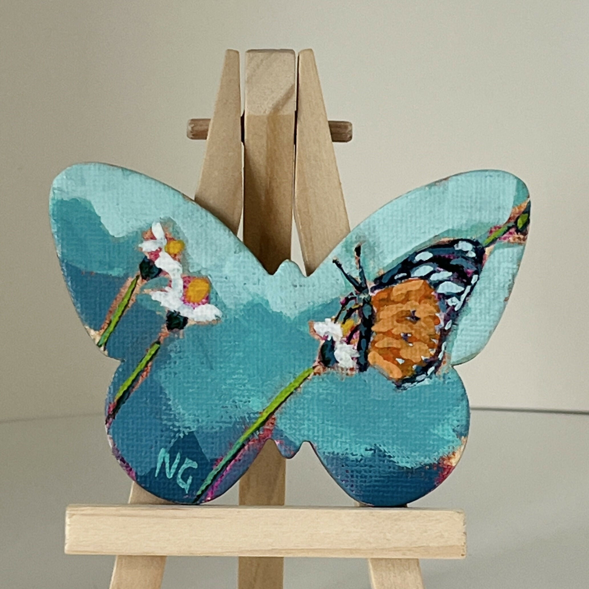 Hand Painted Butterfly Floral Mini Canvas Magnet