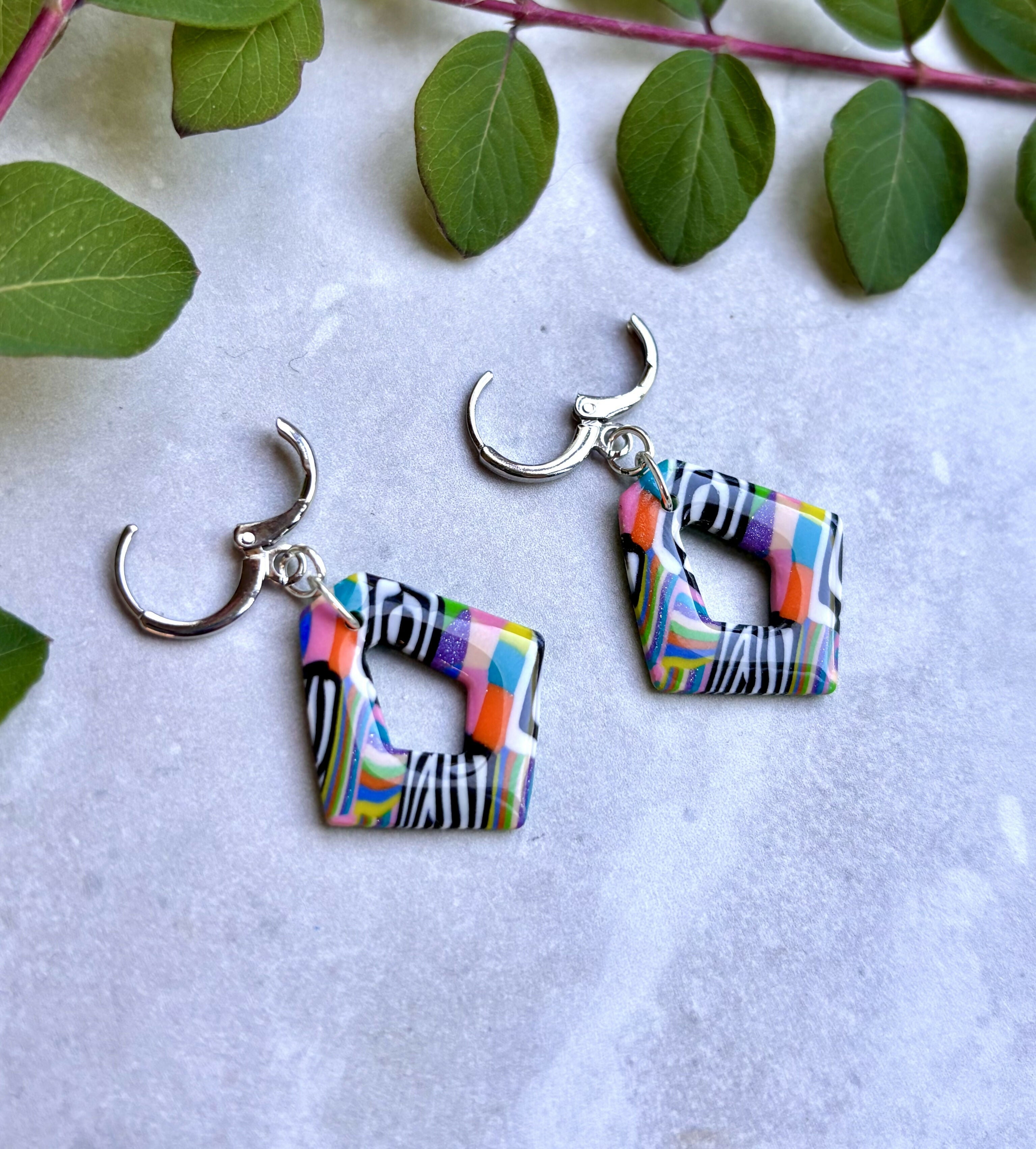 Funky Pattern Collection - Diamond Polymer Clay Earrings Huggie Hoops