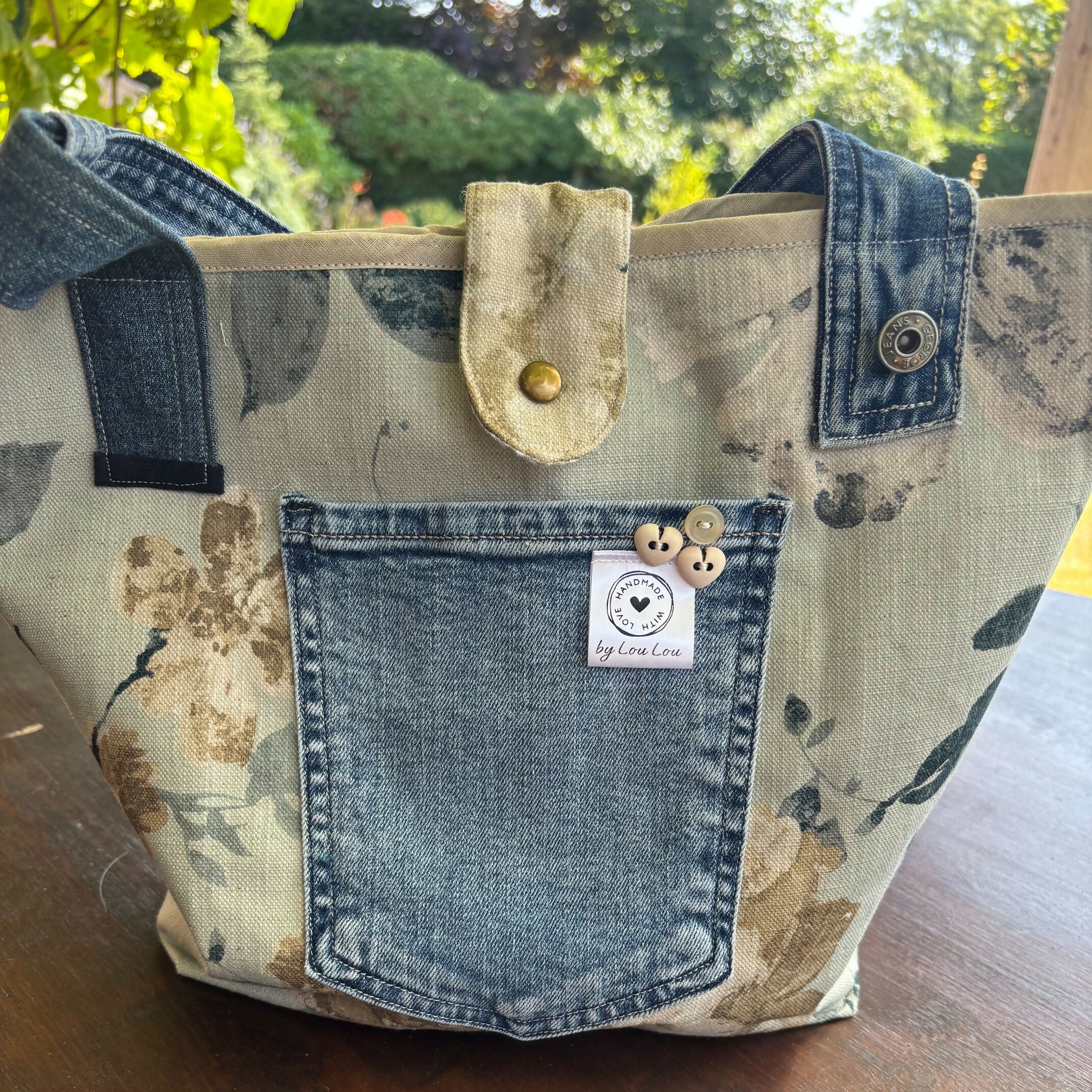 Unique Handcrafted Structured Denim Tote Shopping Bag Handbag Made From Upcycled Jeans