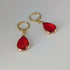 Vibrant Red Pink Faceted Crystal Teardop Gold Plated Huggie Earrings
