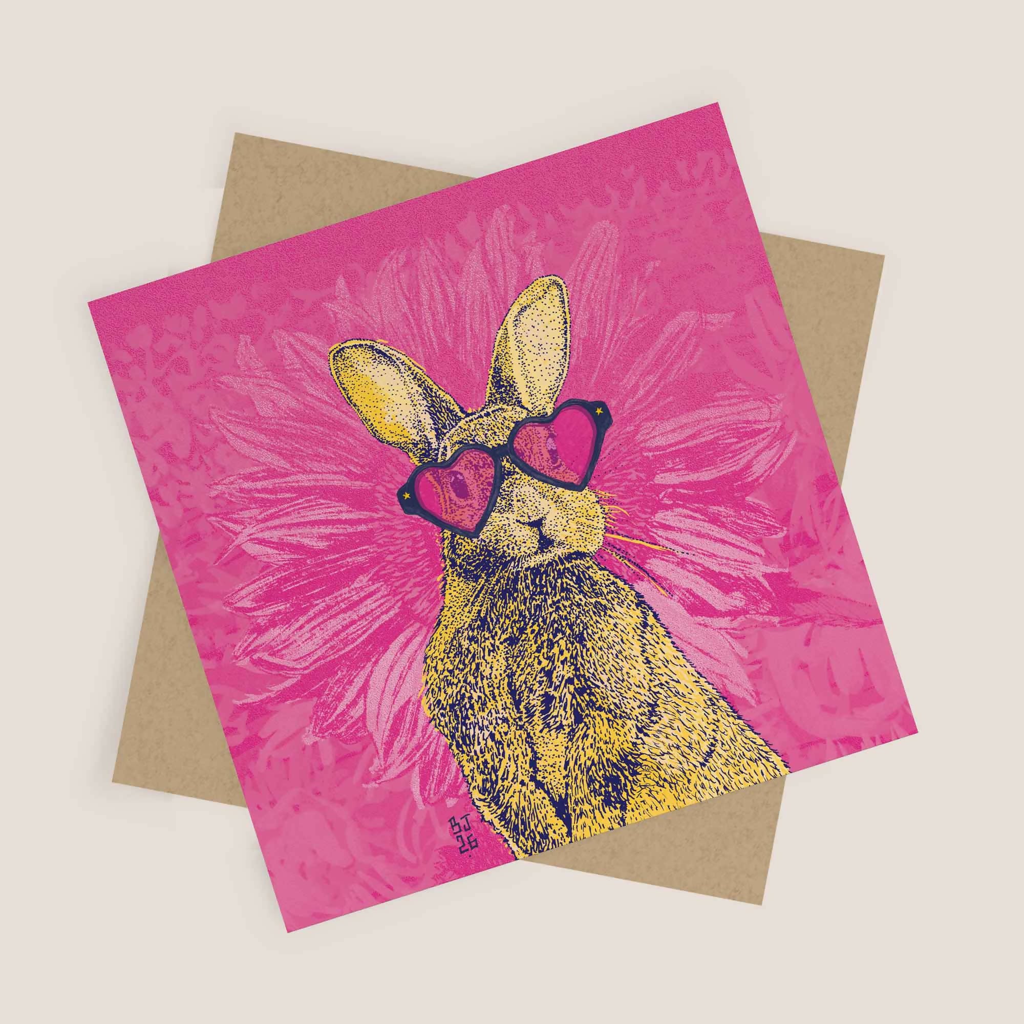 Bunny with Heart Sunglasses – Illustrated Greeting Card