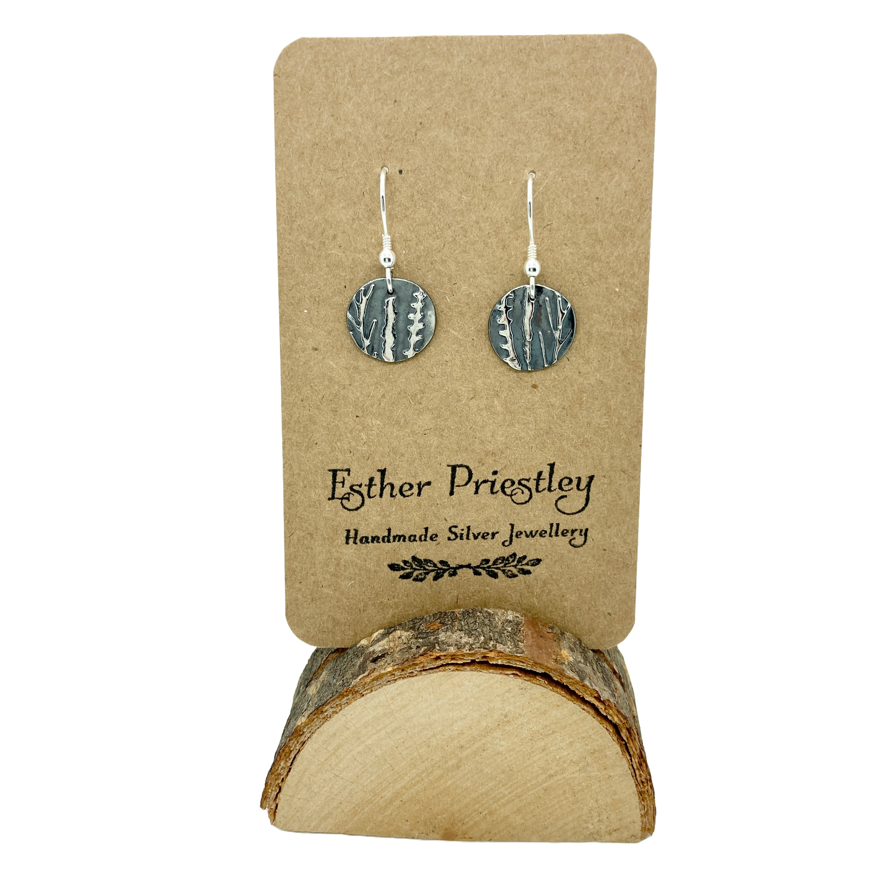Handmade Silver Circle Earrings with Wild Flower and Grasses Design on Sterling Silver Hooks