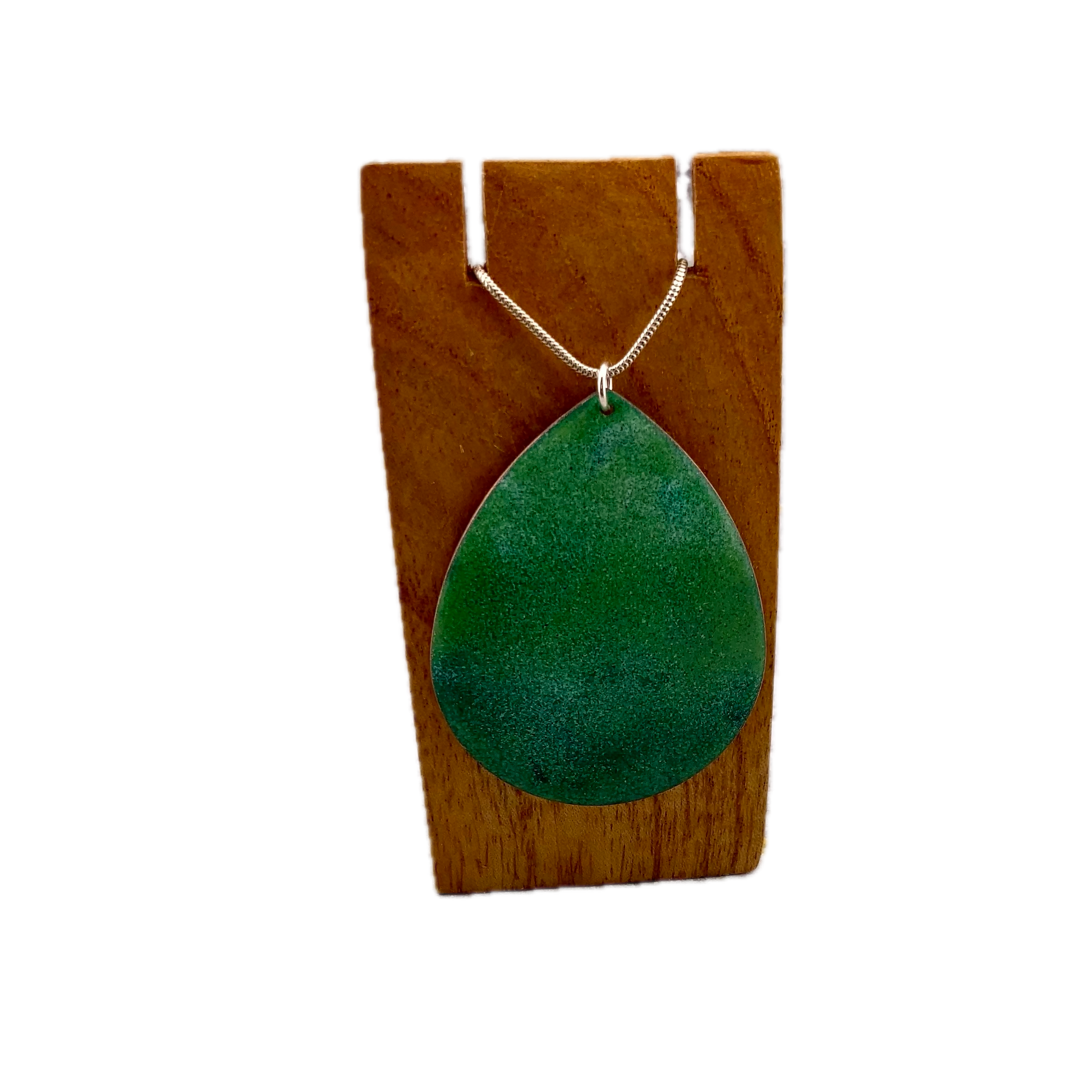 Green Enamel Oval Pendant On Sterling Silver Chain