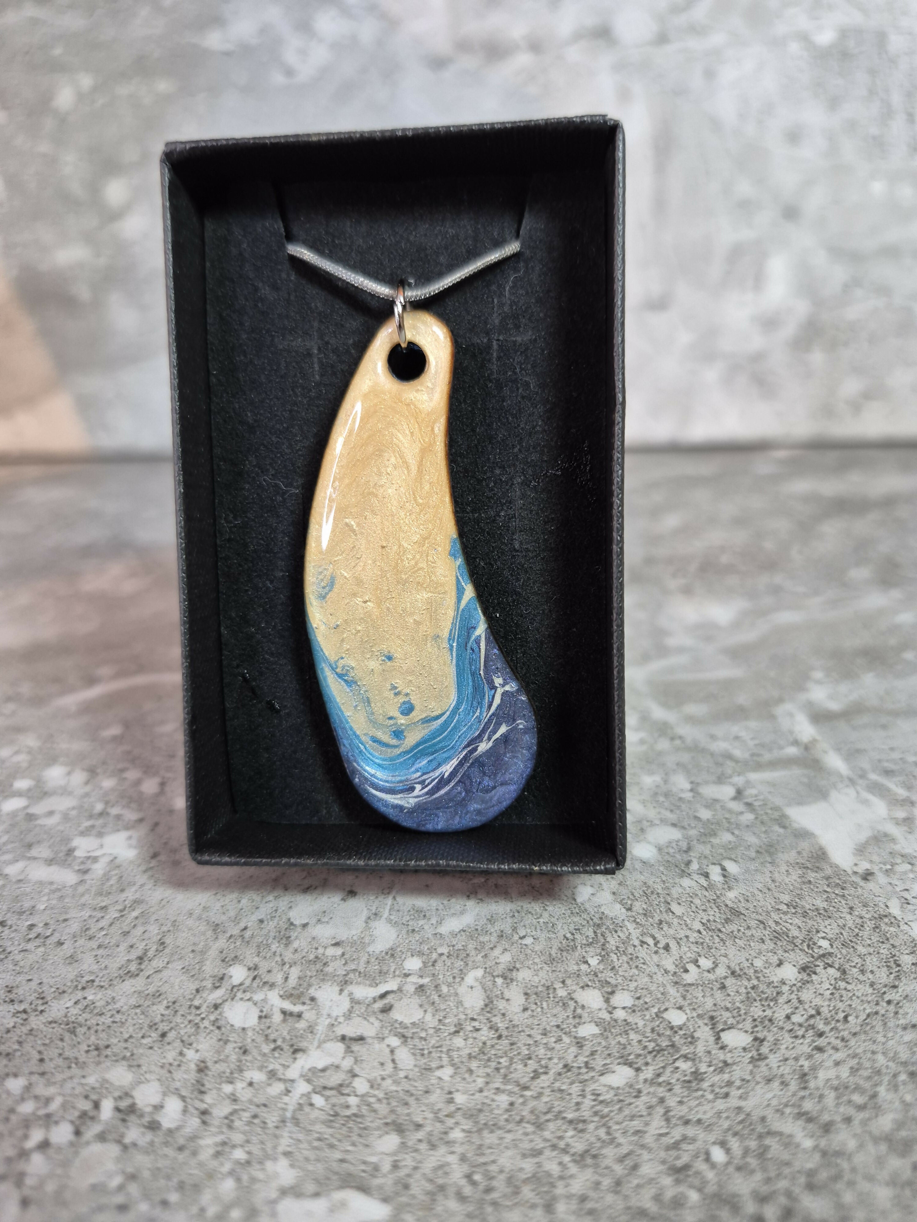 Unique and Beautiful Hand Crafted Cyan, Blue Ivory and Sand Pendant