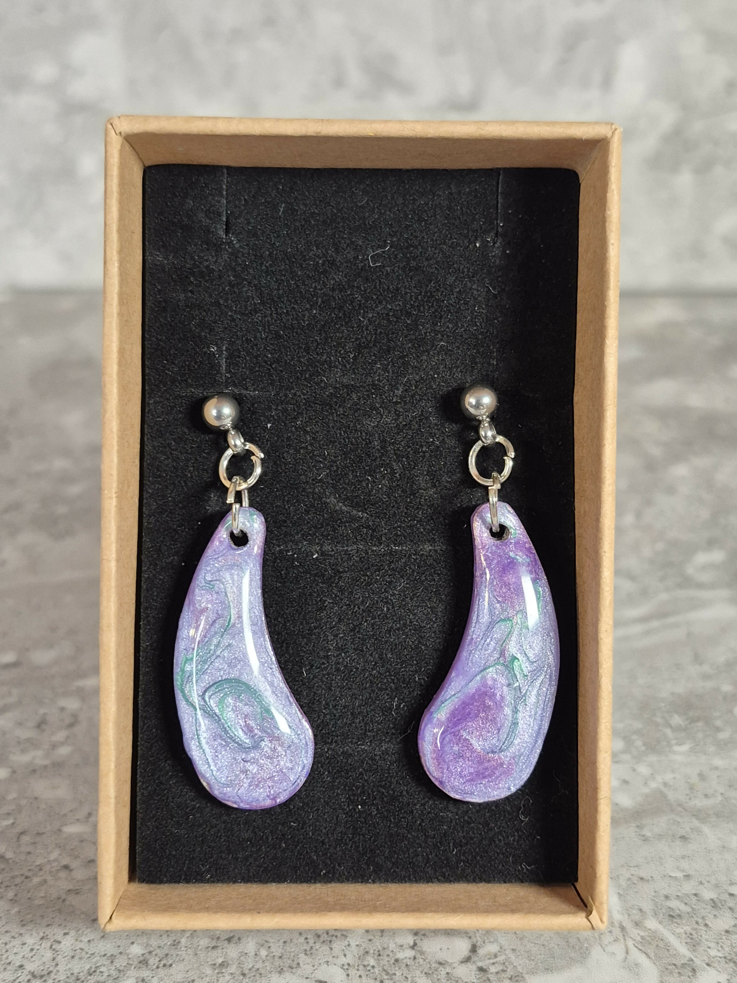 Handcrafted Teardrop Shaped Purple And Lilac Earrings