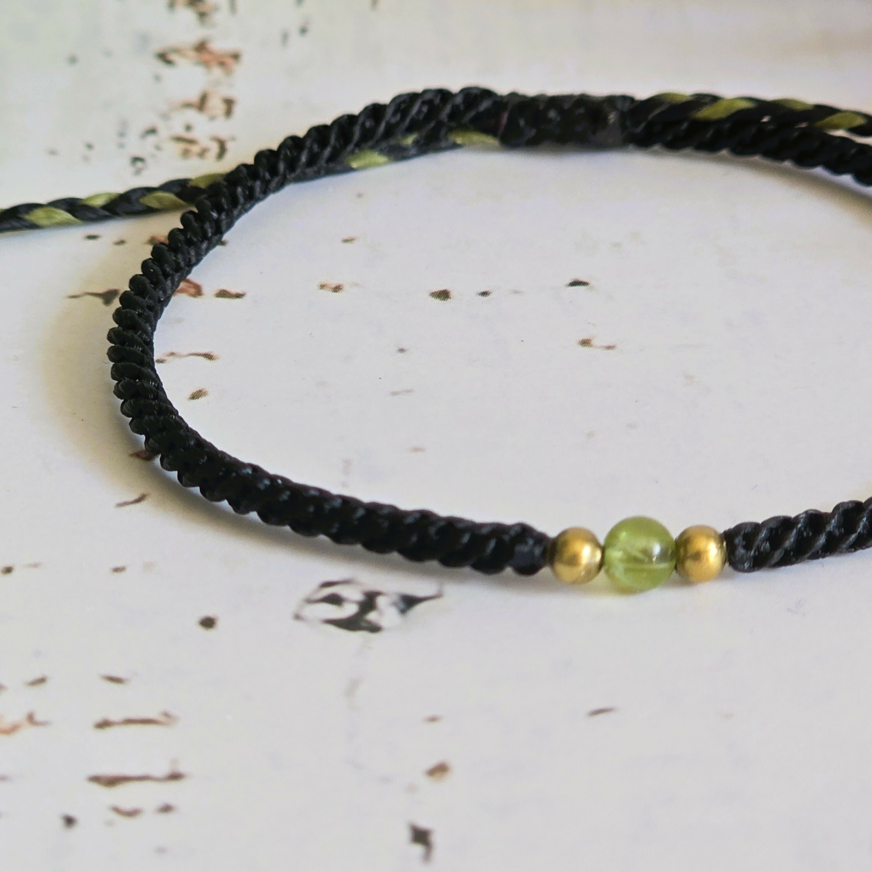 Peridot Birthstone Bracelet; Single Crystal Macrame Adjustible August Gift Bracelet