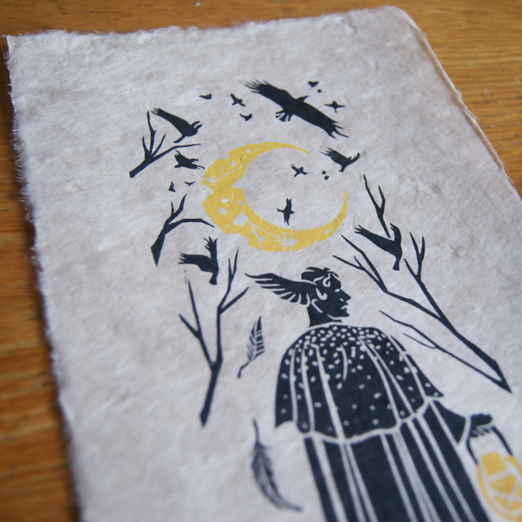 HYPNOS GREEK MYTHOLOGY LINO PRINT