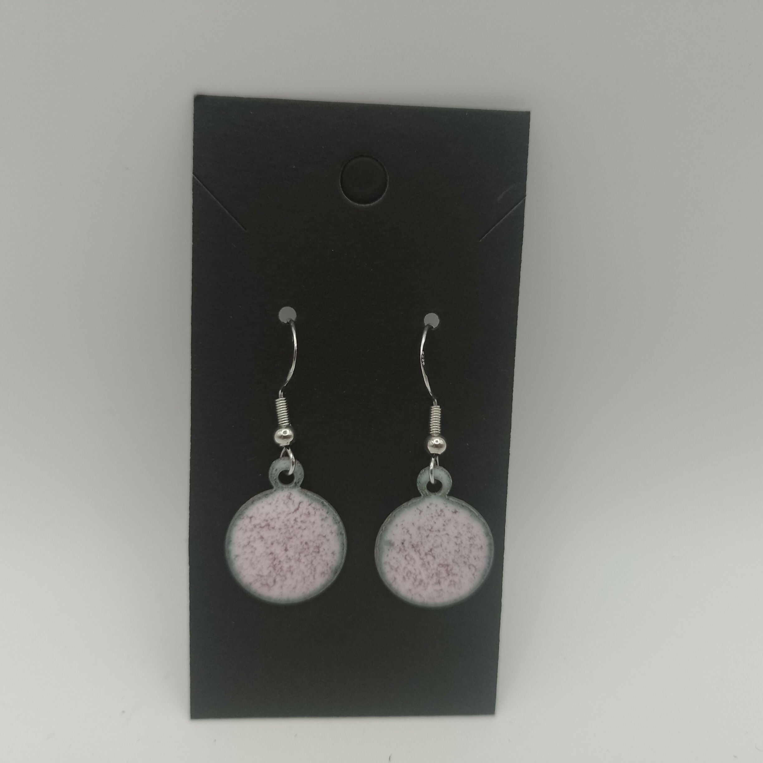 White and Pink Speckled Enamel Circle Earrings