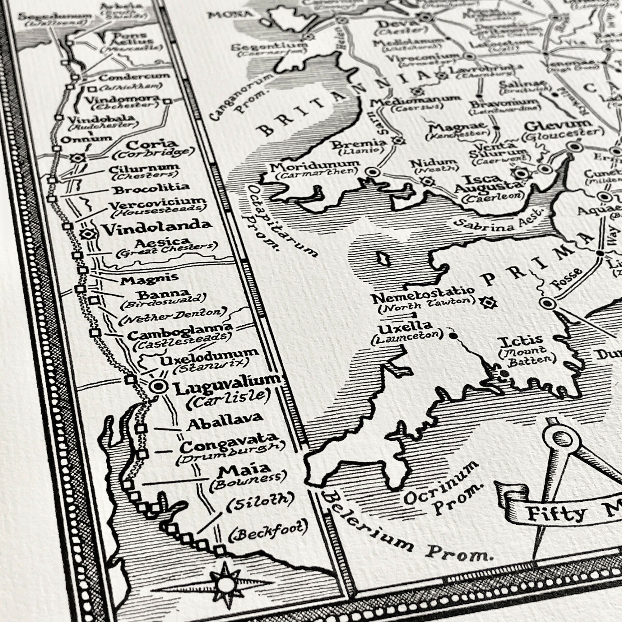 Roman Britain Map Hand Drawn Fine Art Print