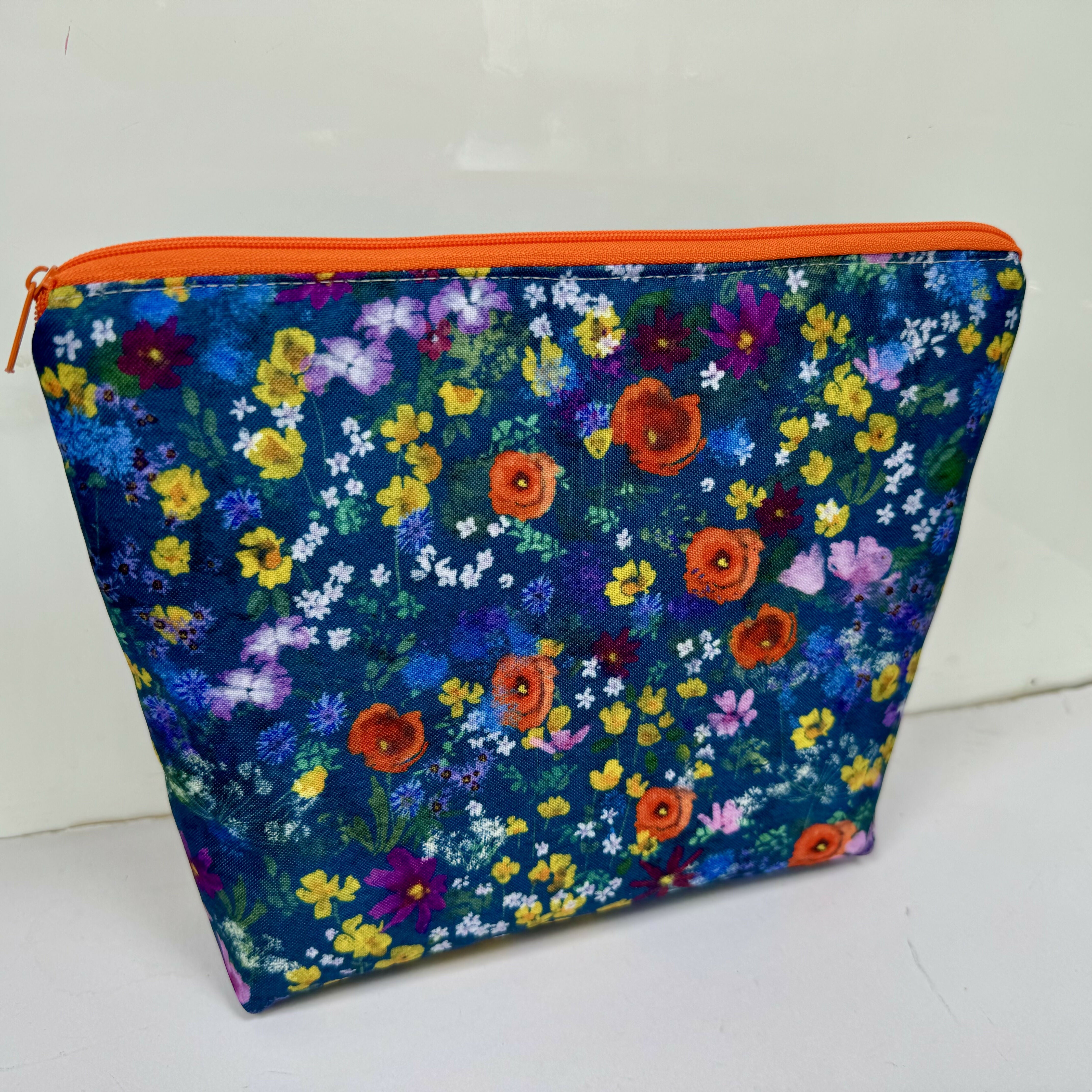 Toiletry Bag - Navy and Orange Floral