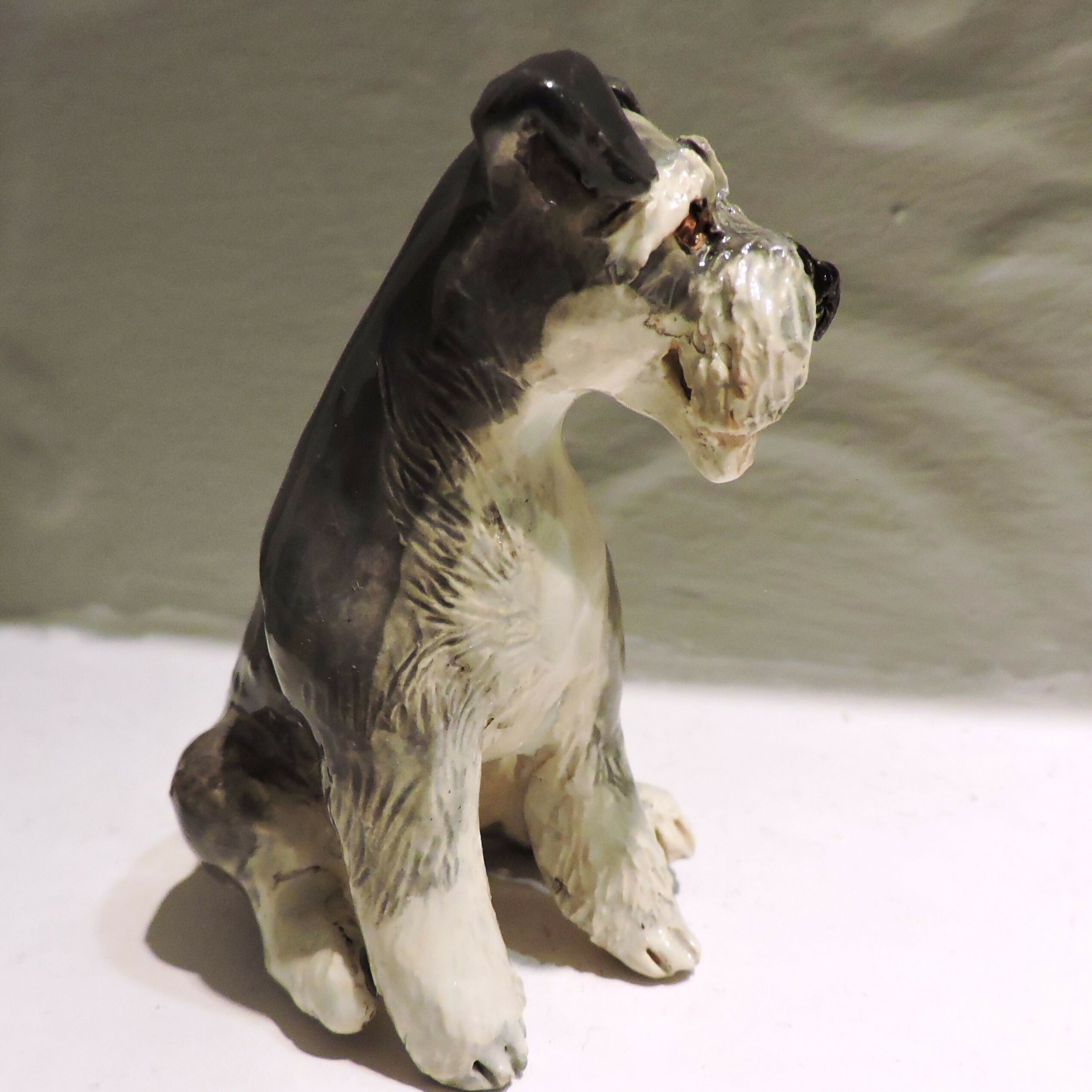 Ceramic Miniature Schnauzer dog sculpture