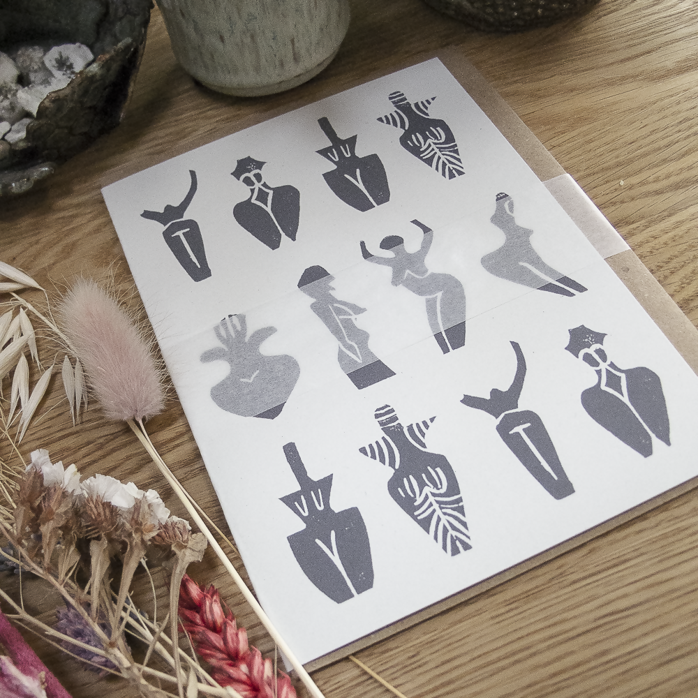 DANCING GODDESSES I LINOCUT GREETING CARD