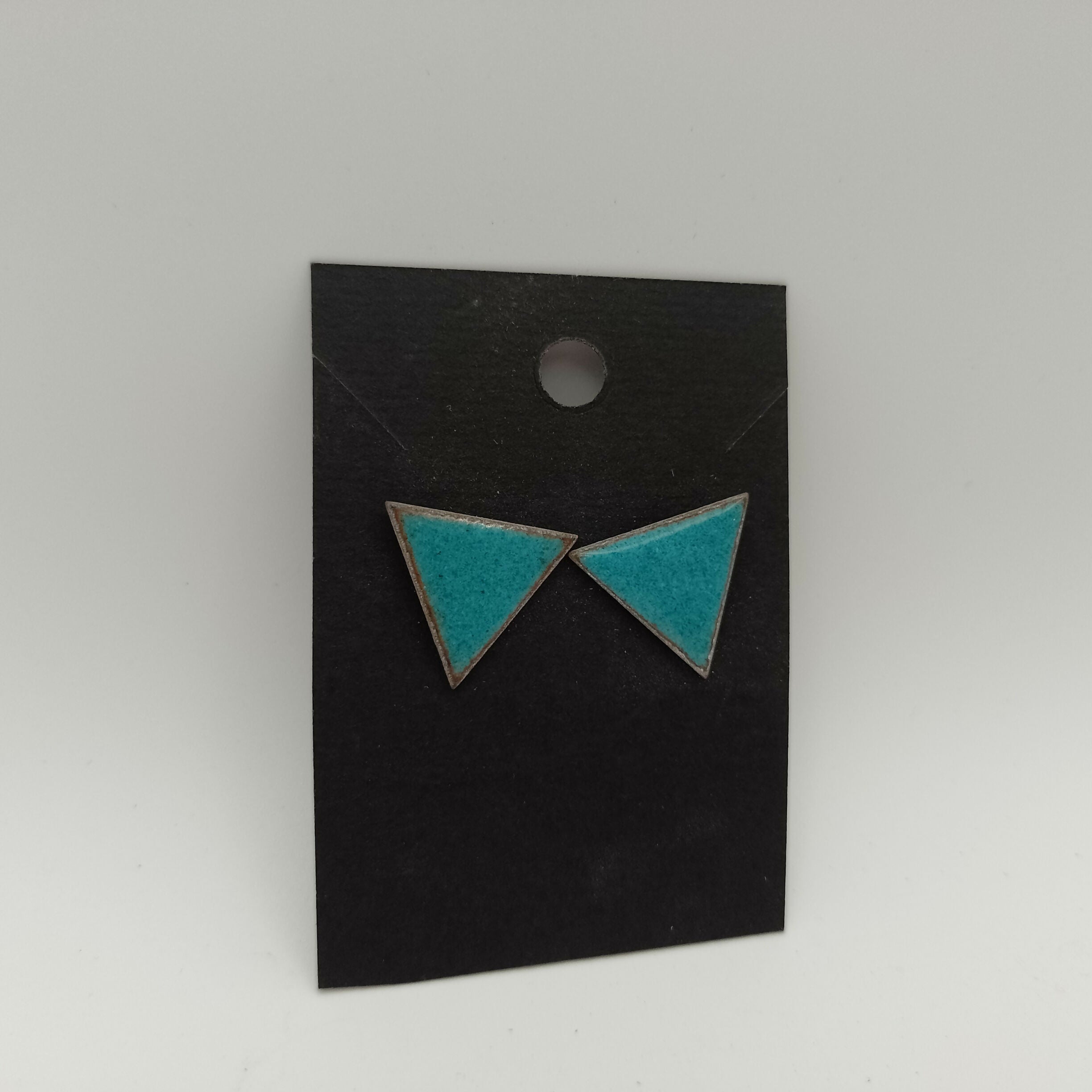 Blue Enamel Triangle Stud Earrings
