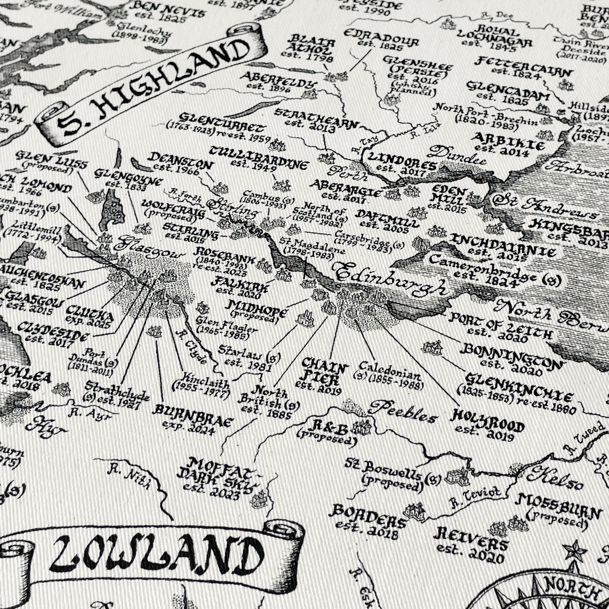Scotland Whisky Map Tea Towel