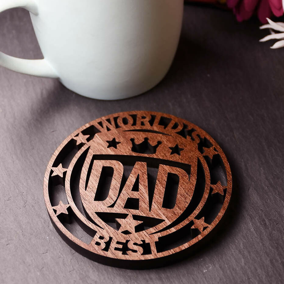 World's Best Dad Laser Cut Wooden Coaster
