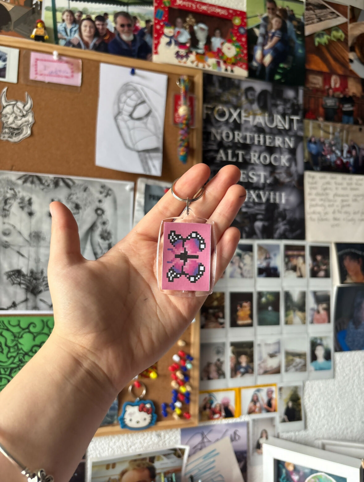 Pixel Pink Butterfly Keyring