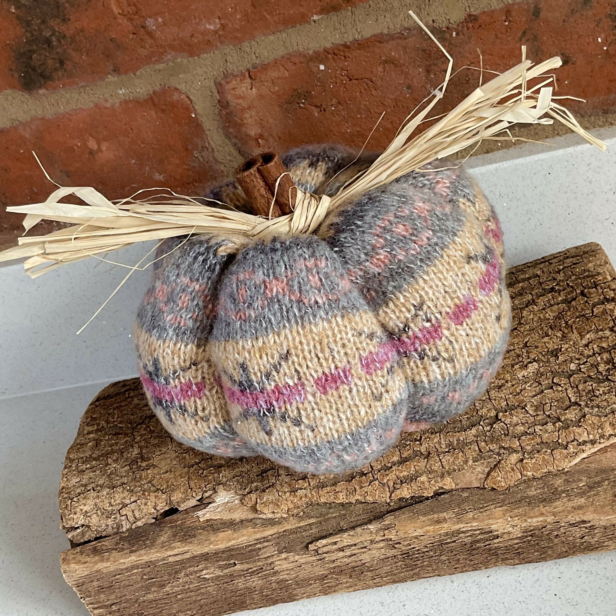 Upcycled Knitted Pumpkin Decoration, Handmade Autumn and Winter Ornament, Halloween, Christmas