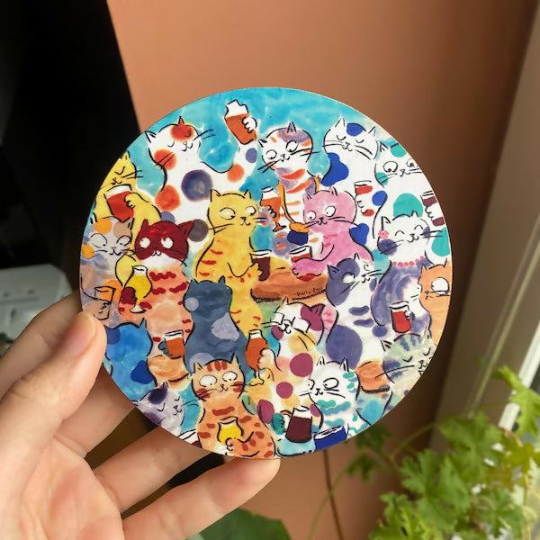 Cats Drinking Cork Coaster