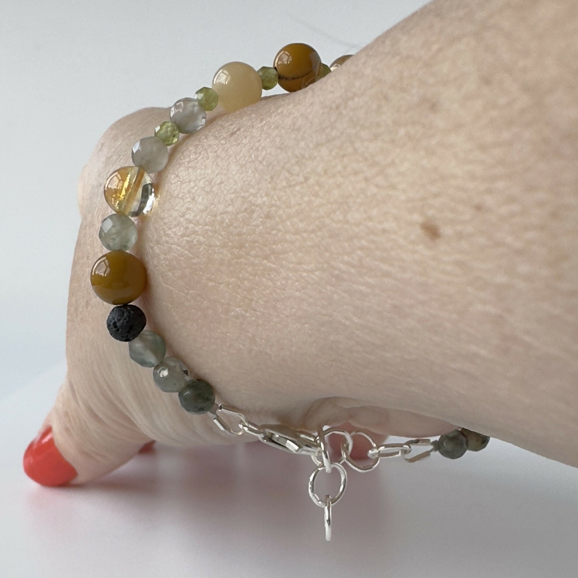 HEALING CRYSTAL & STERLING SILVER SOLAR PLEXUS CHAKRA BRACELET WITH AROMATHERAPY BEADS