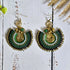 Green Jade Crystal Earrings; Full Moon Macramé Earrings With Gold Spiral & Bohemian Wirework
