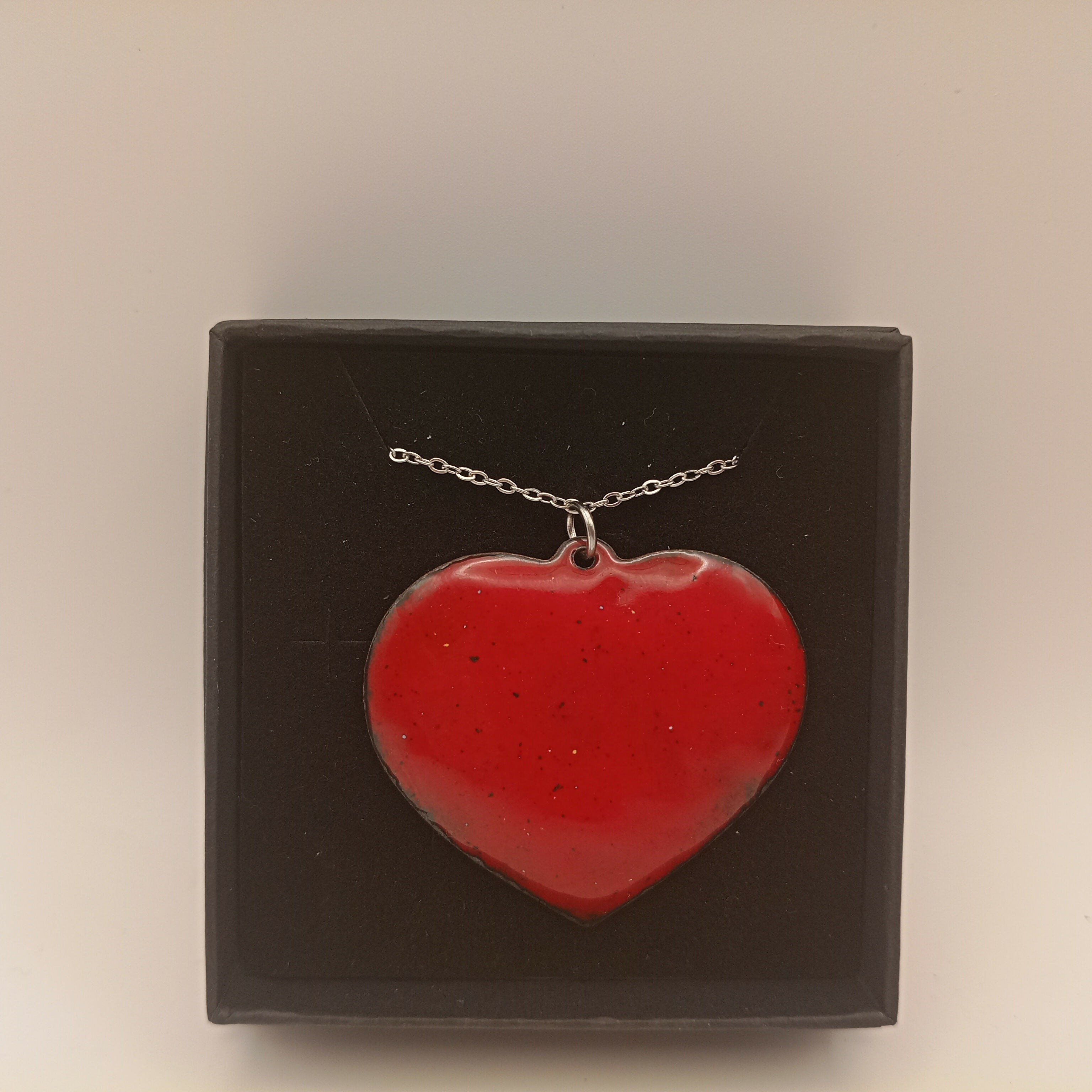 Bright Red Enamel Heart Pendant