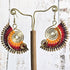 Sunset Macrame Earrings; Golden Spiral Knotted Cord Boho Red Orange Yellow Earrings
