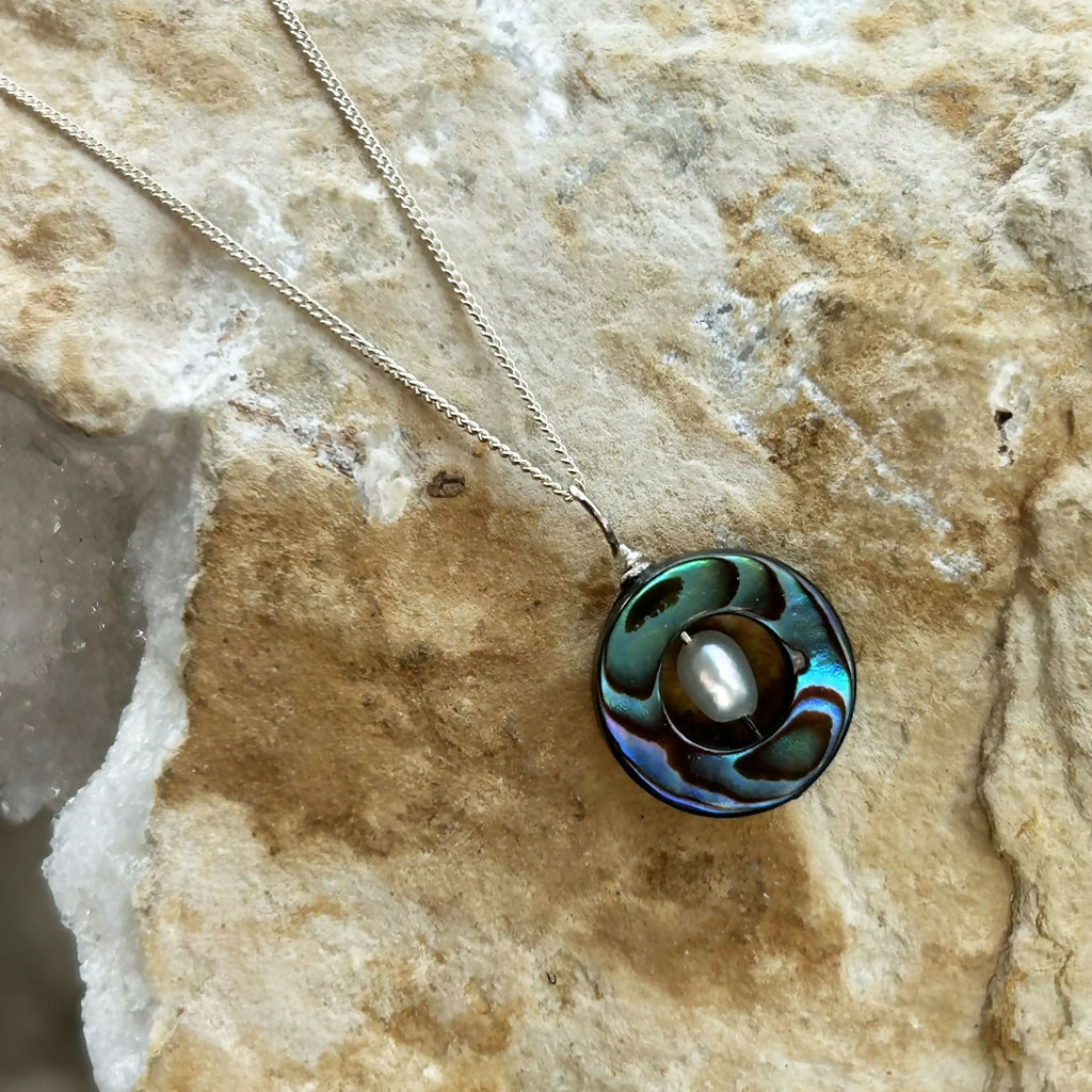 Handmade Sterling Silver Abalone And Fresh Water Pearl Necklace