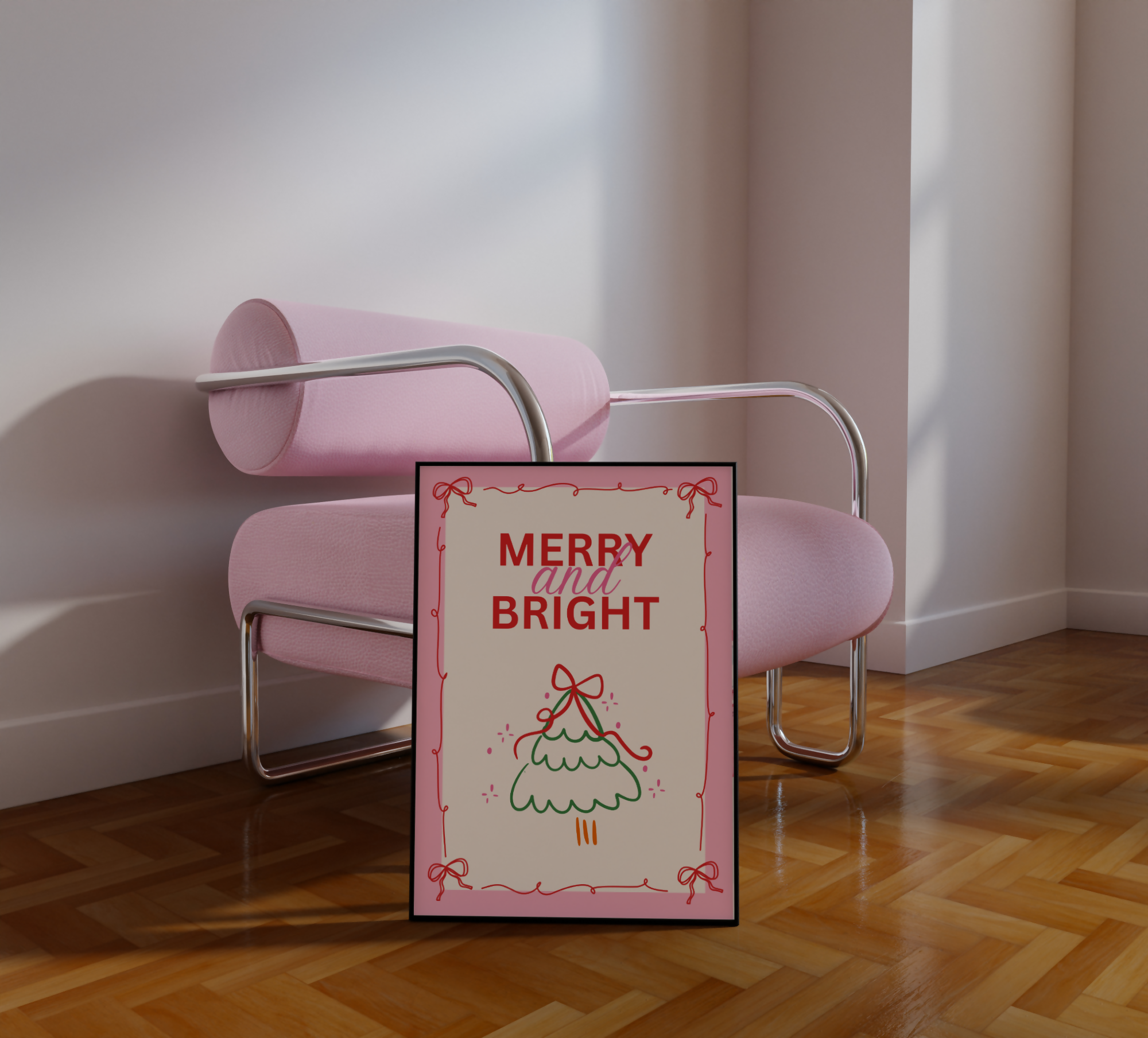 MERRY & BRIGHT CHRISTMAS WALL ART PRINT