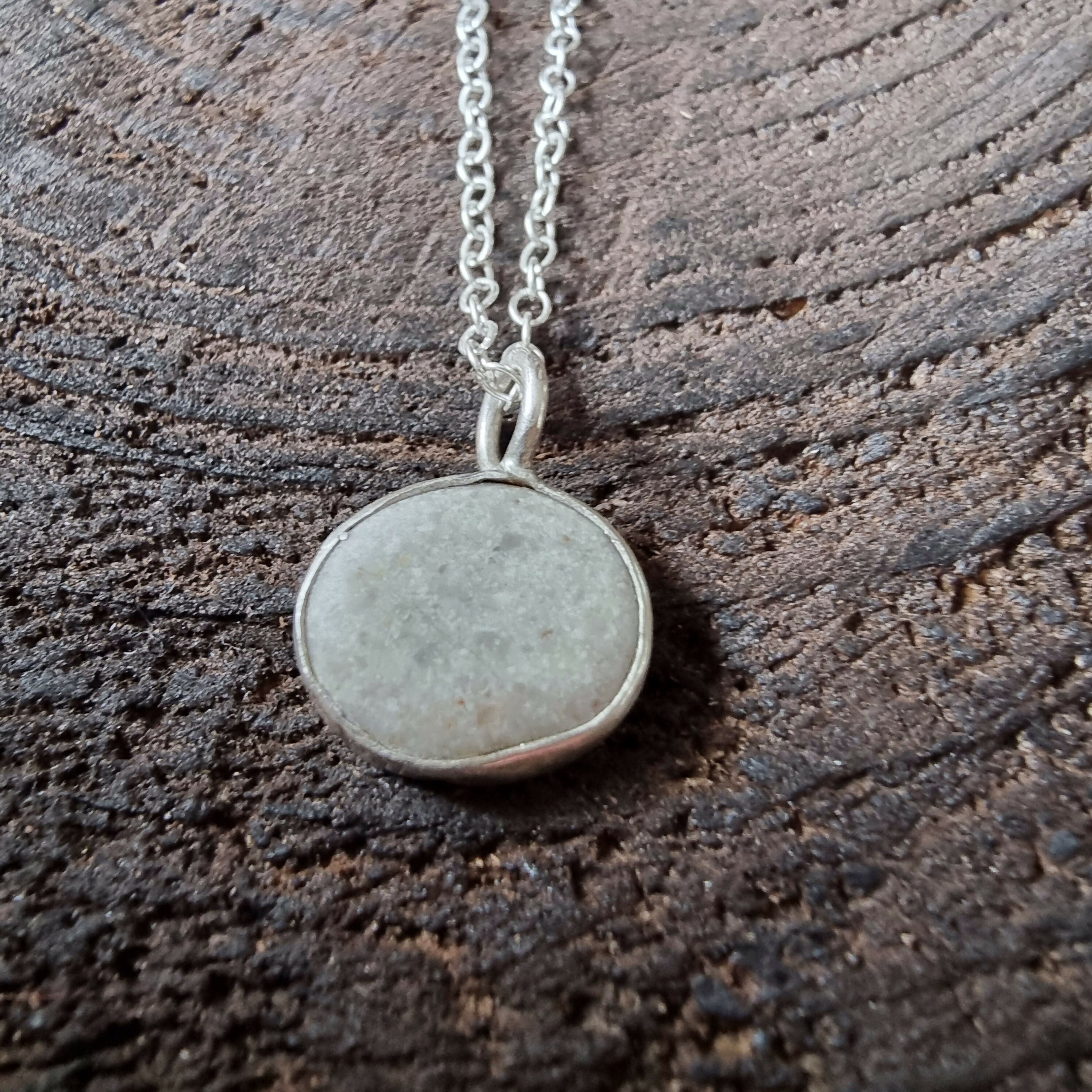 Beach Stone and Silver Pendant