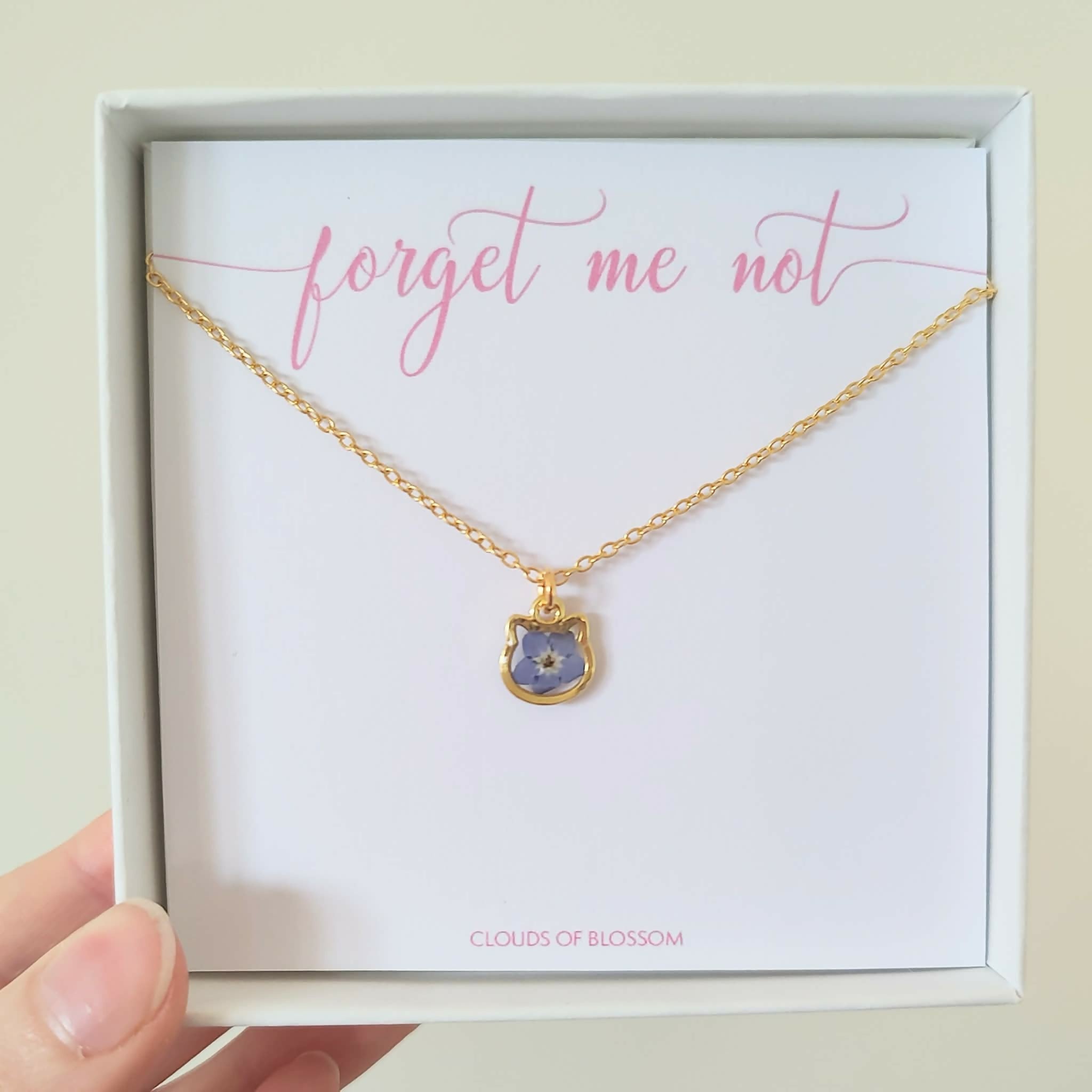 Forget Me Not Cat Necklace Gold Plated