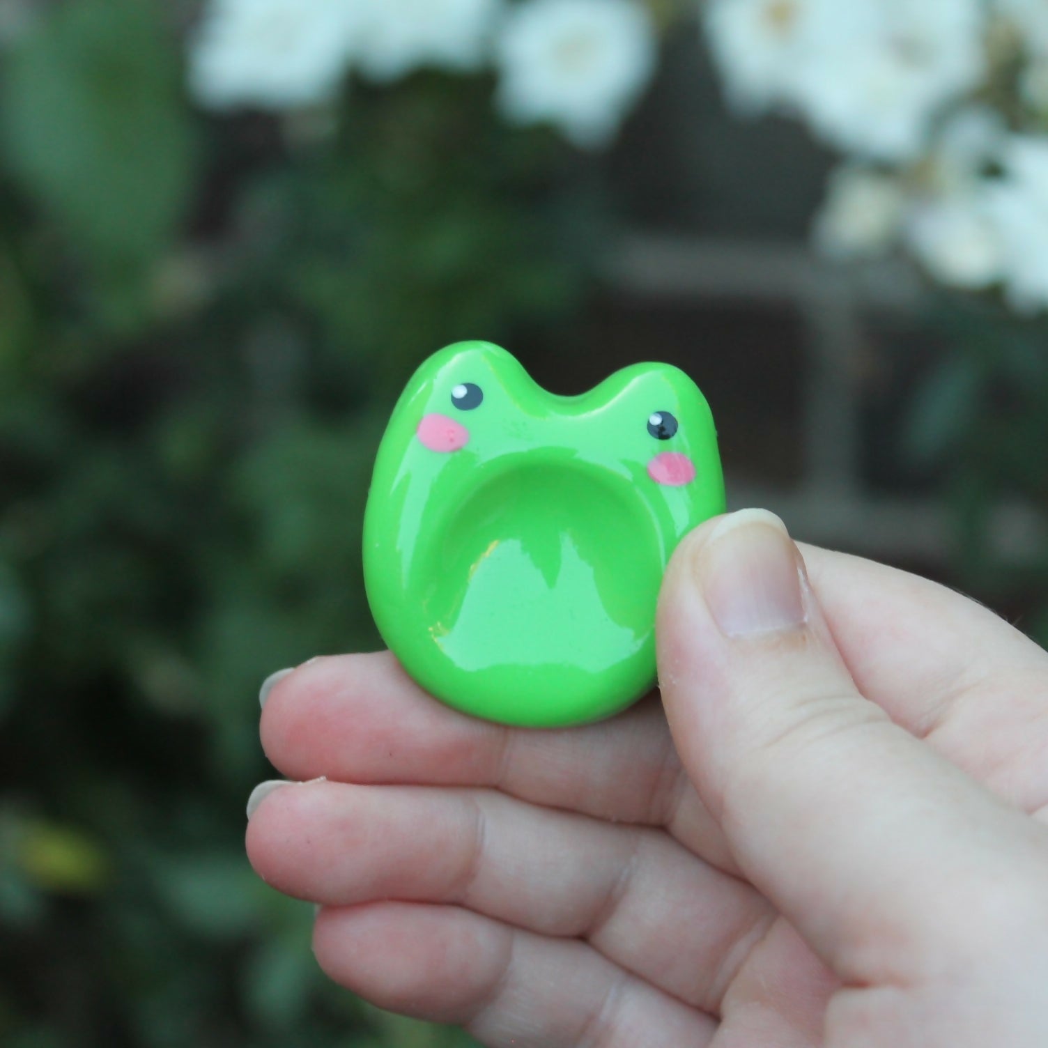 Handmade Polymer Clay Green Frog Worry Stone