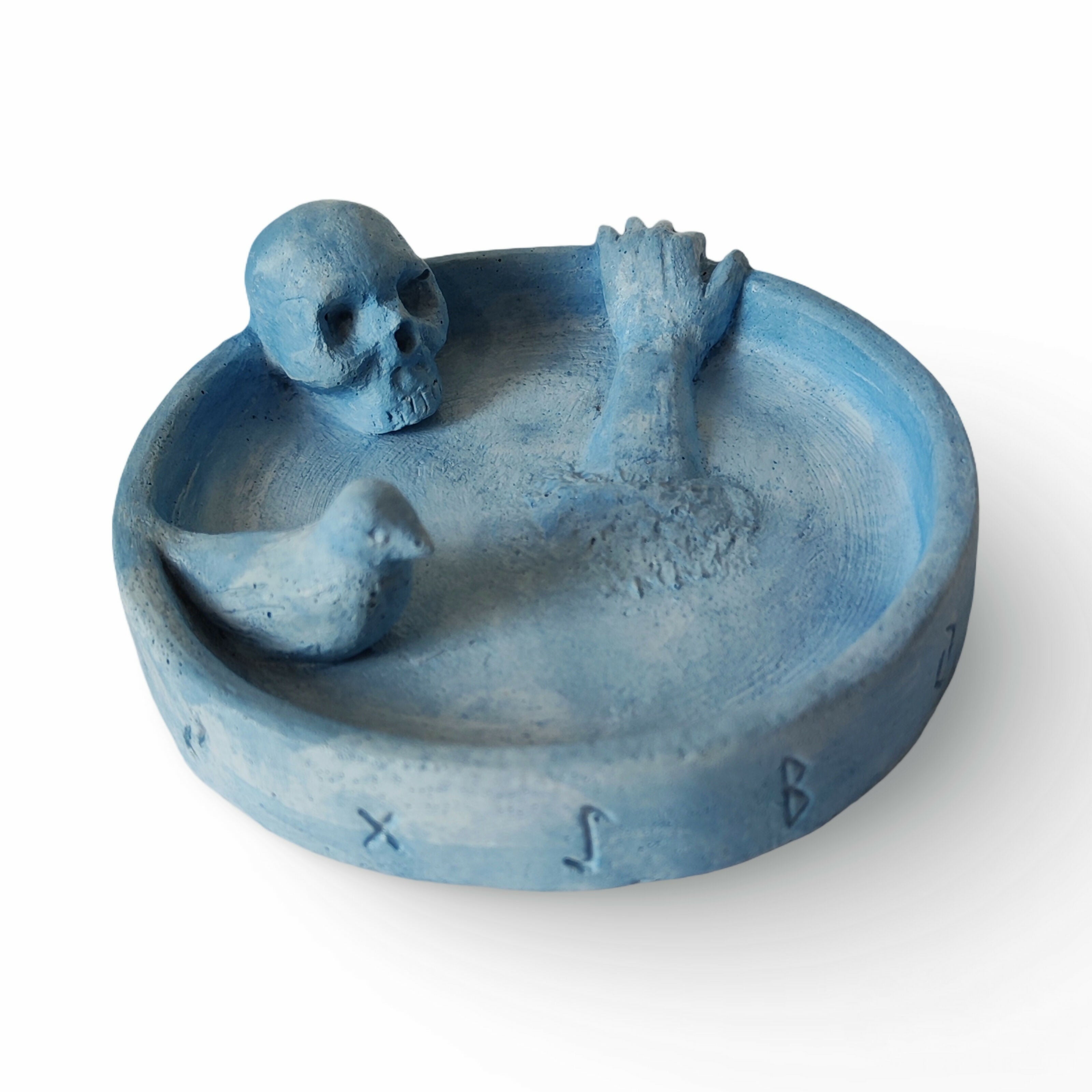 Hand-Sculpted Trinket Dish / Skull, Raven, Hand Sculpture