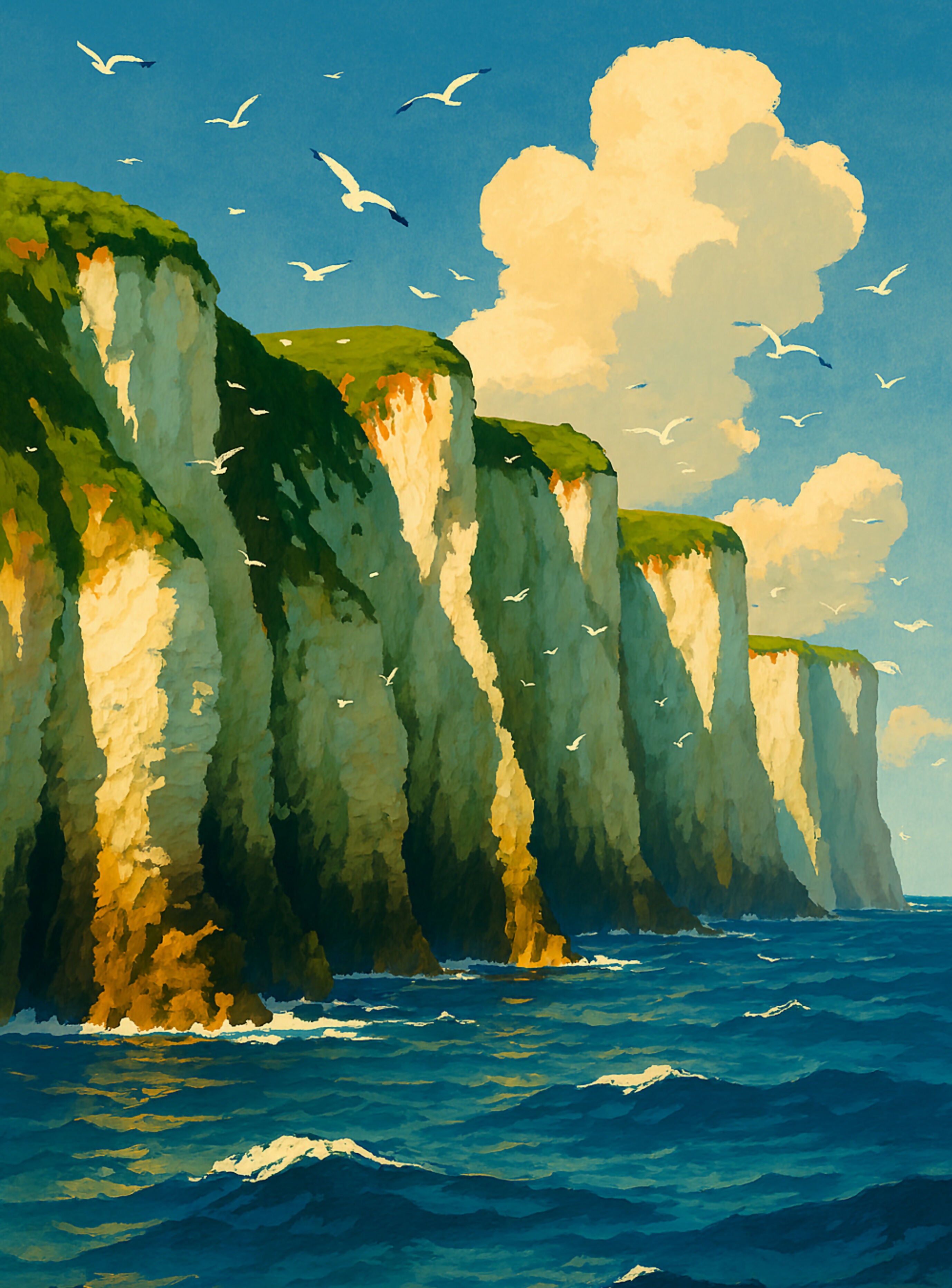 Bempton Cliffs (Travel poster) A4 Print