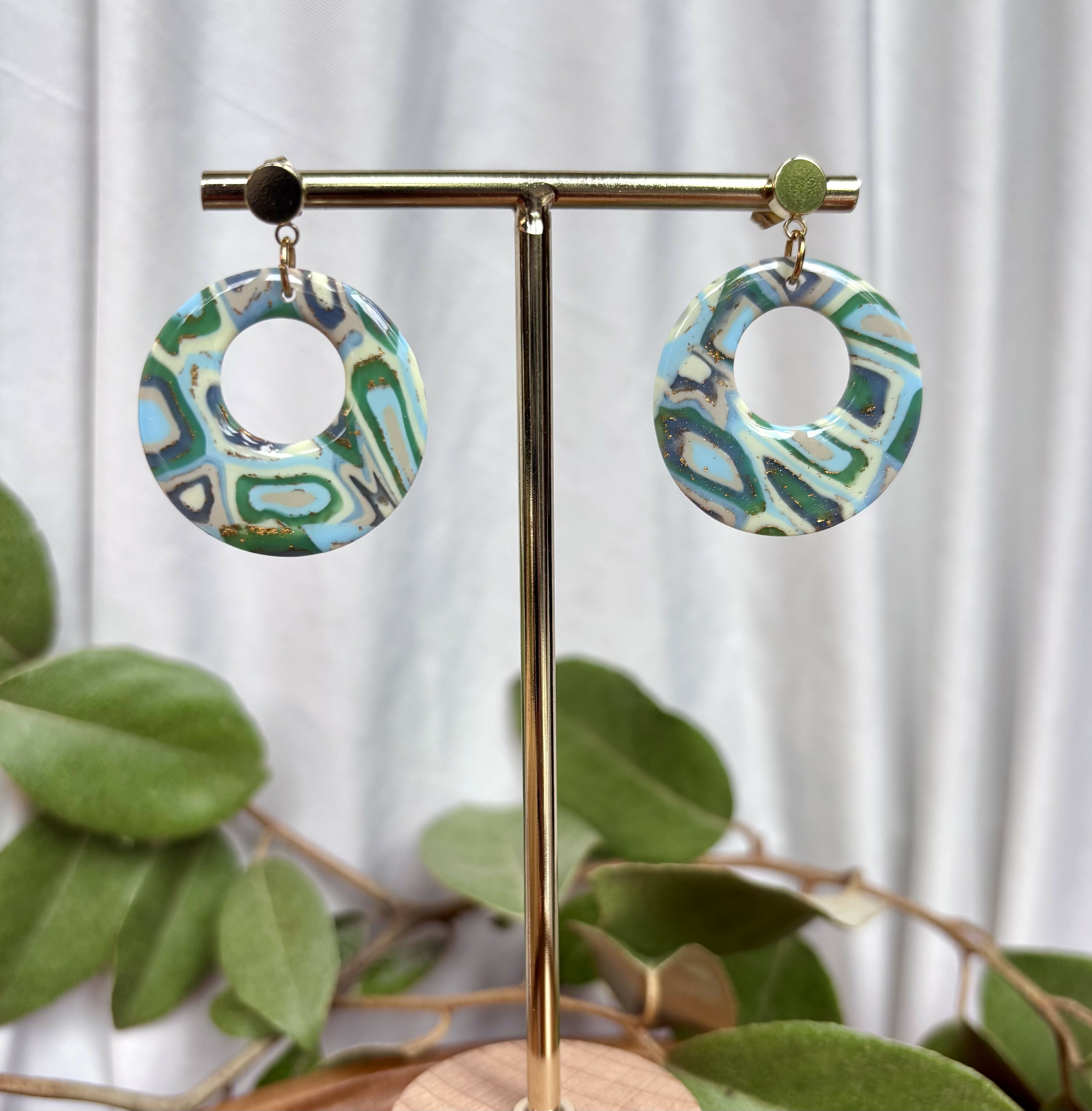 Aqua Collection - Round Polymer Clay Earrings