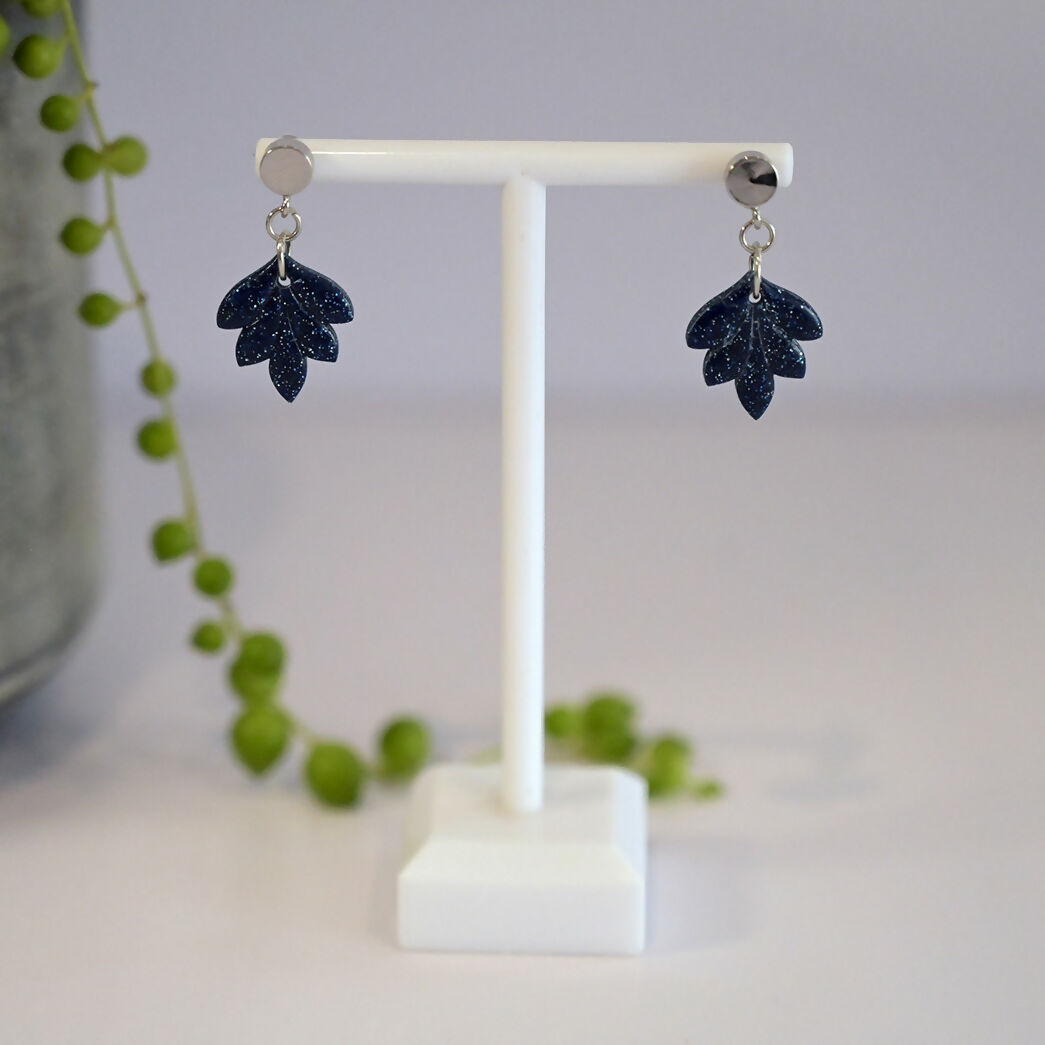 Midnight Blue Sparkle Dangle Earrings - Handmade Polymer Clay - Polly Plant