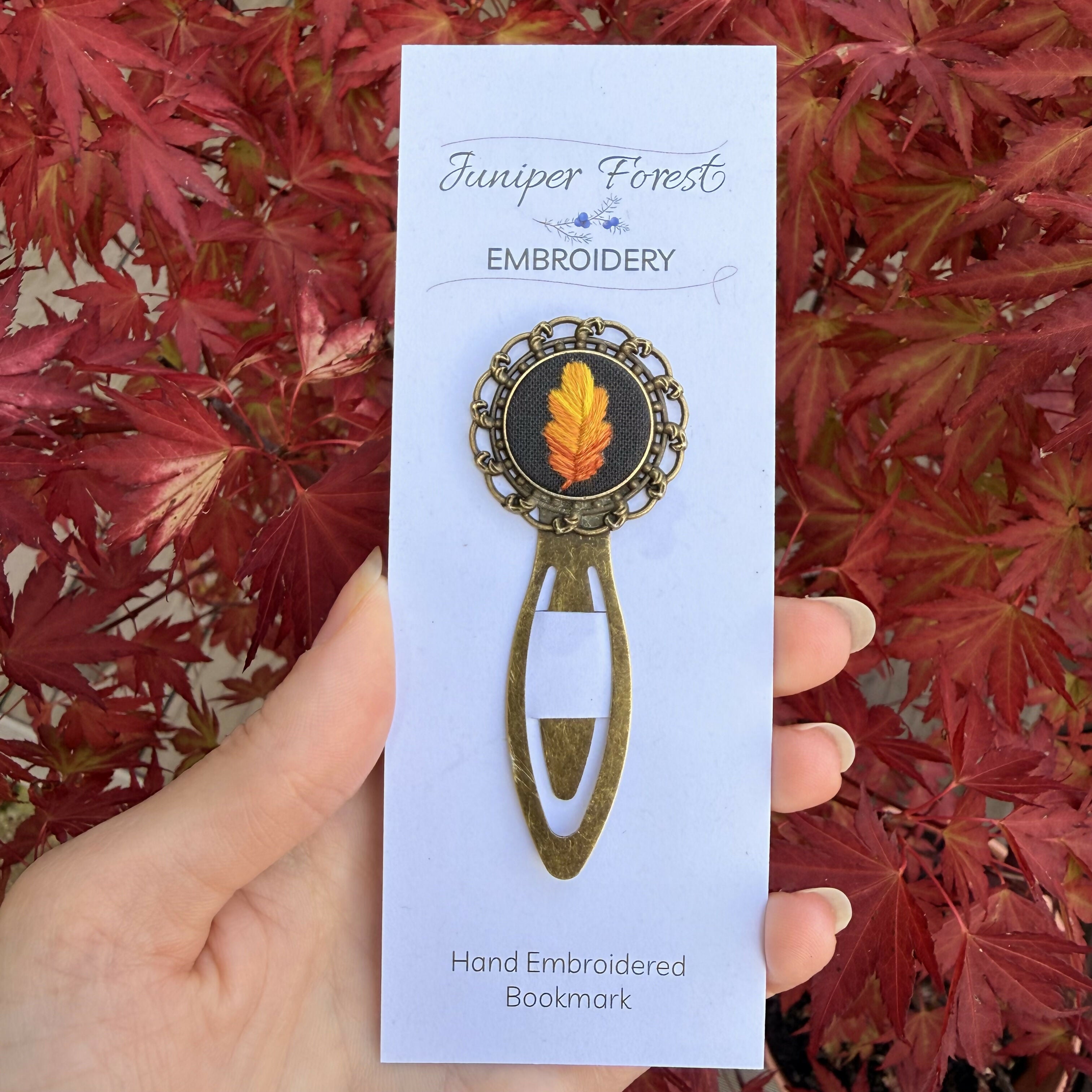 Bronze Hand Embroidered Autumnal Oak Leaf Bookmark