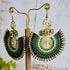 Green Jade Crystal Earrings; Full Moon Macramé Earrings With Gold Spiral & Bohemian Wirework