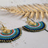 Blue Macrame Earrings; Egyptian Fan Gold Wire Spiral Bohemian Earrings