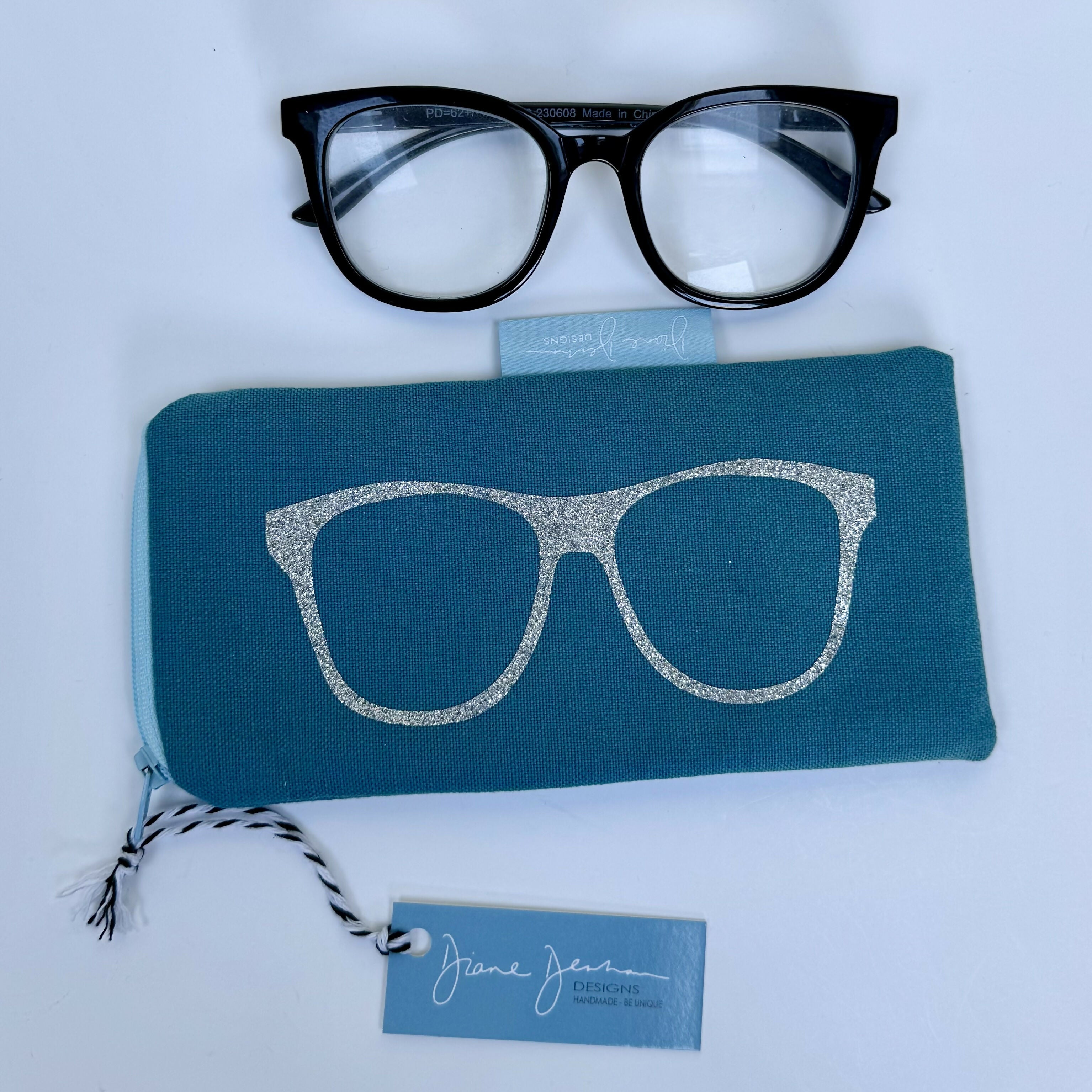 Glasses Case - Blue with Silver Glitter