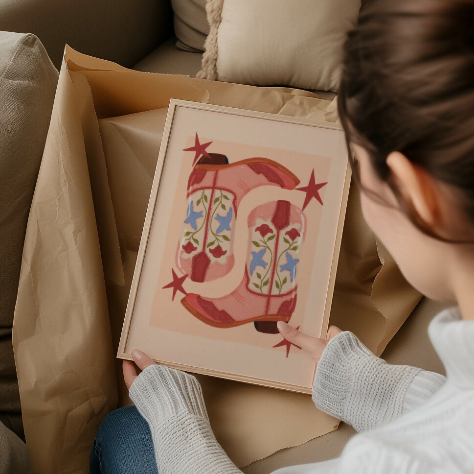 Cowboy Boot Illustration, Western Art Print (A4)