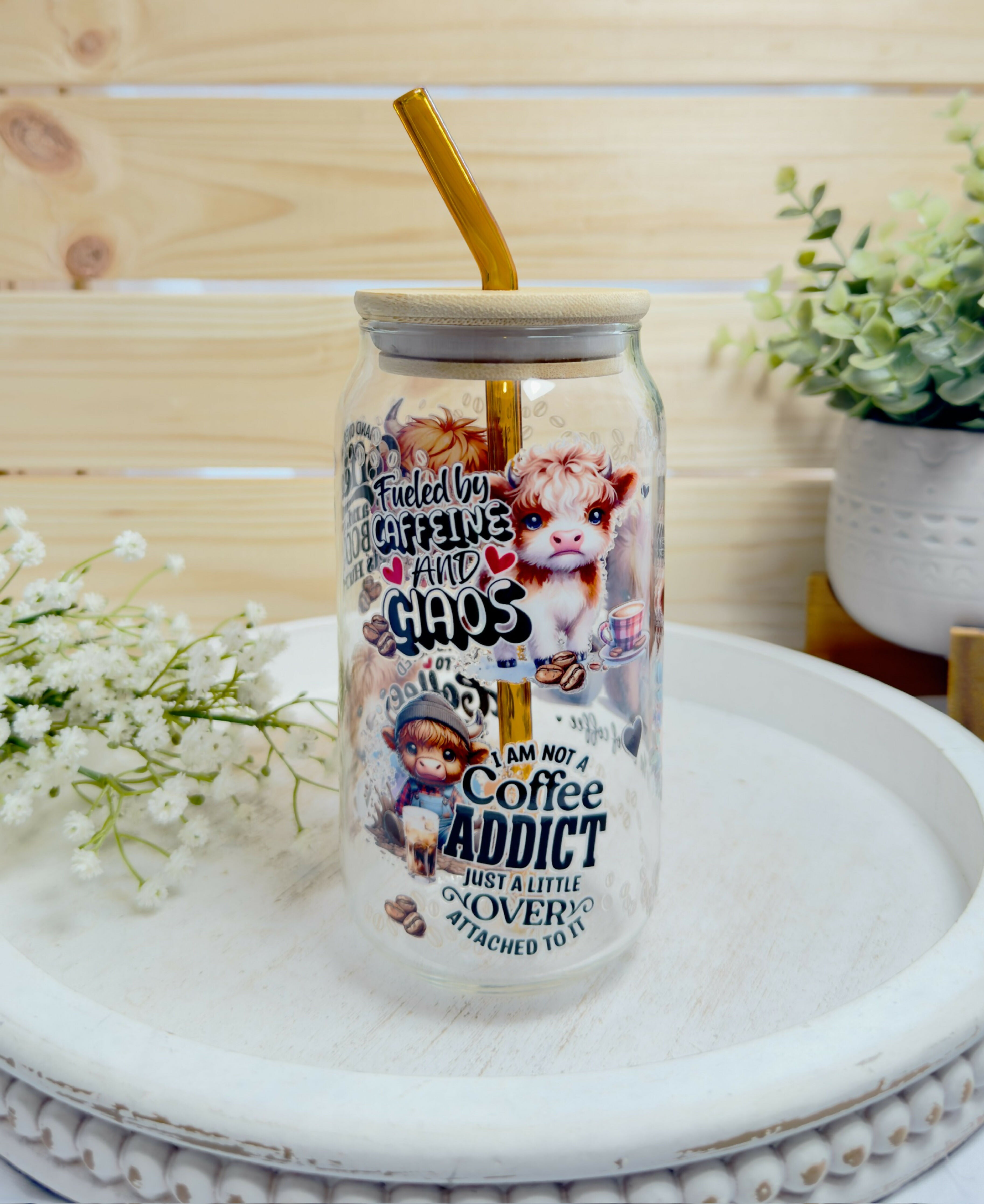 Glass Can Highland Cow Coffee Quotes