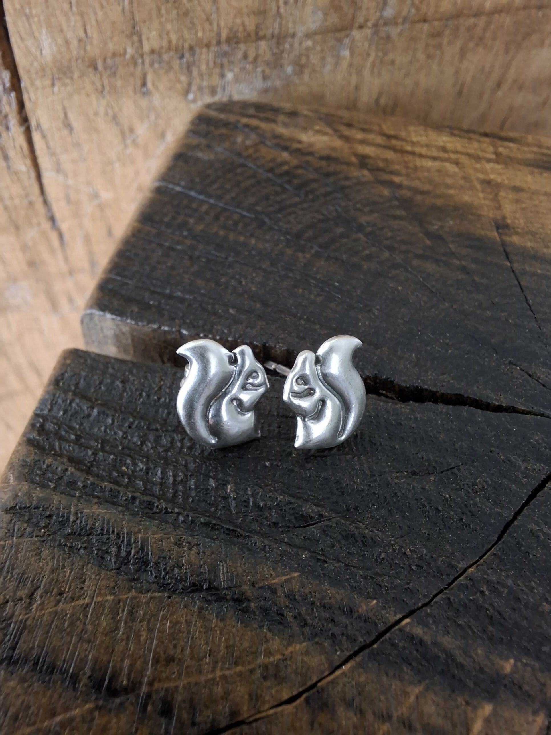 Handmade Silver Squirrel Studs