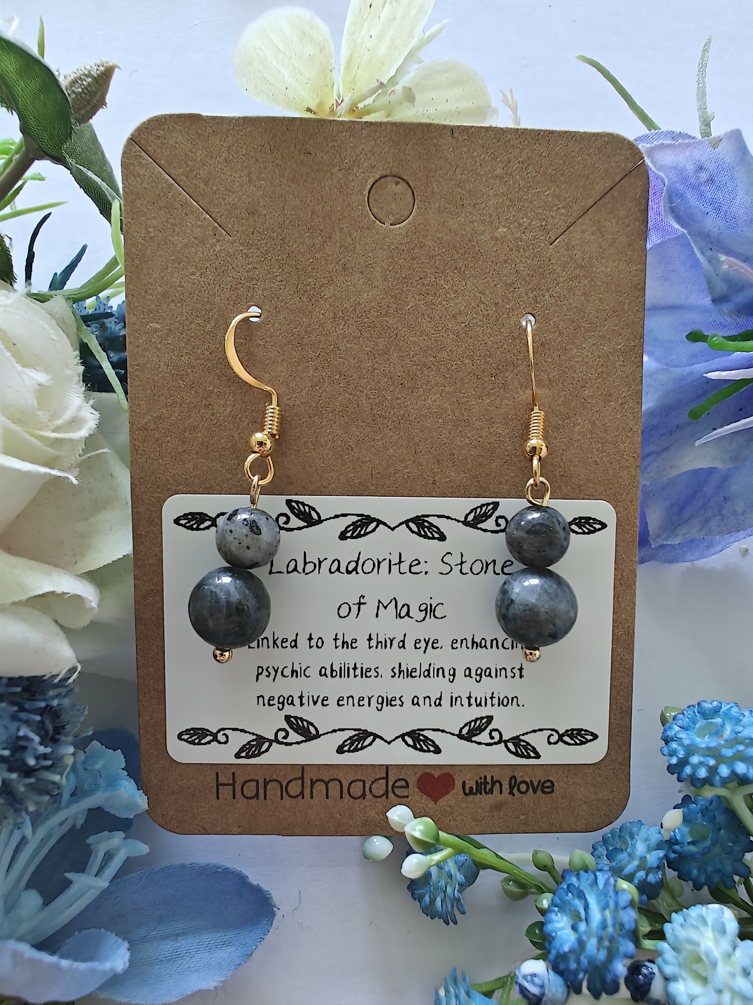 Labradorite Earrings on Gold Coloured Sterling Silver Plated Hooks