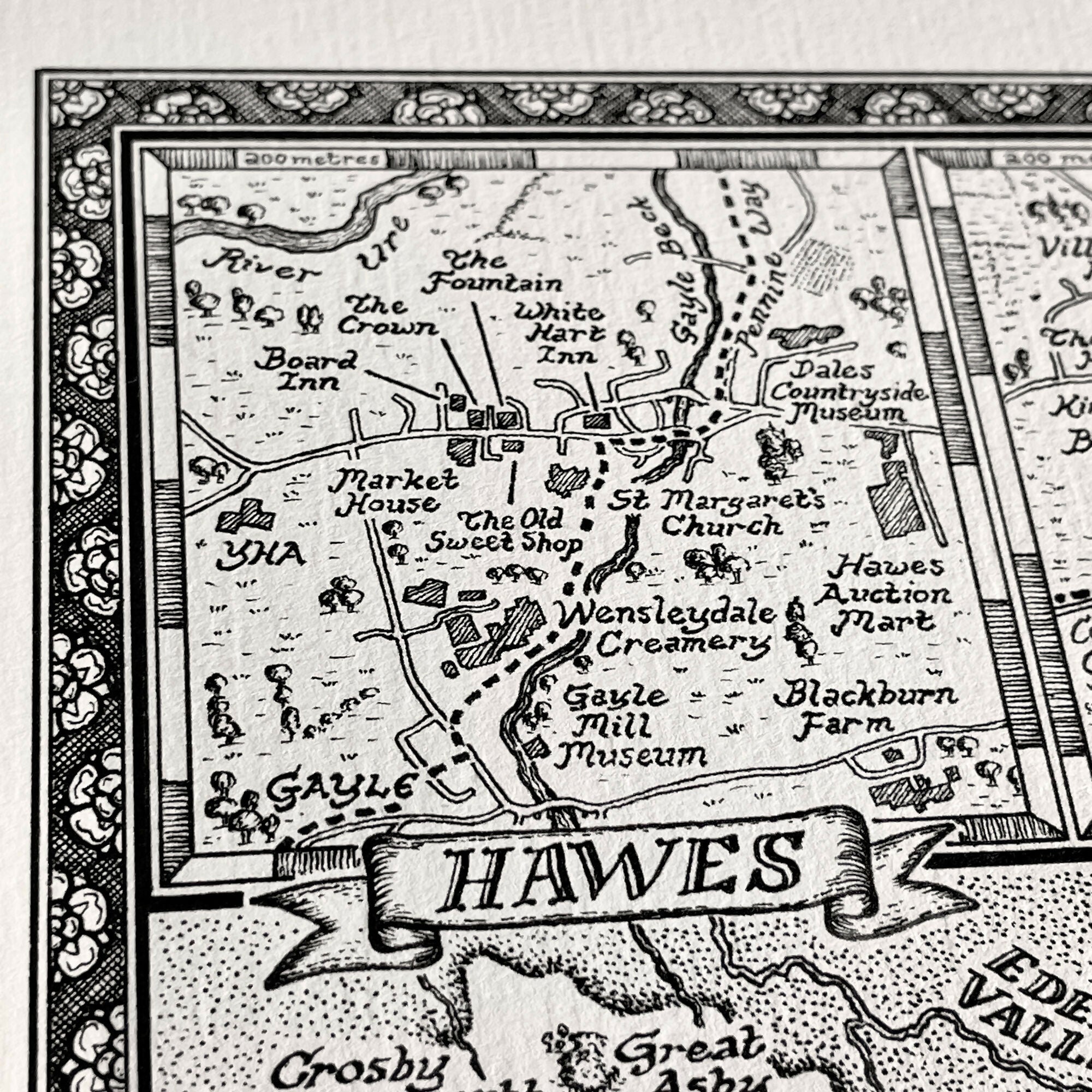 Yorkshire Dales Map Hand Drawn Fine Art Print