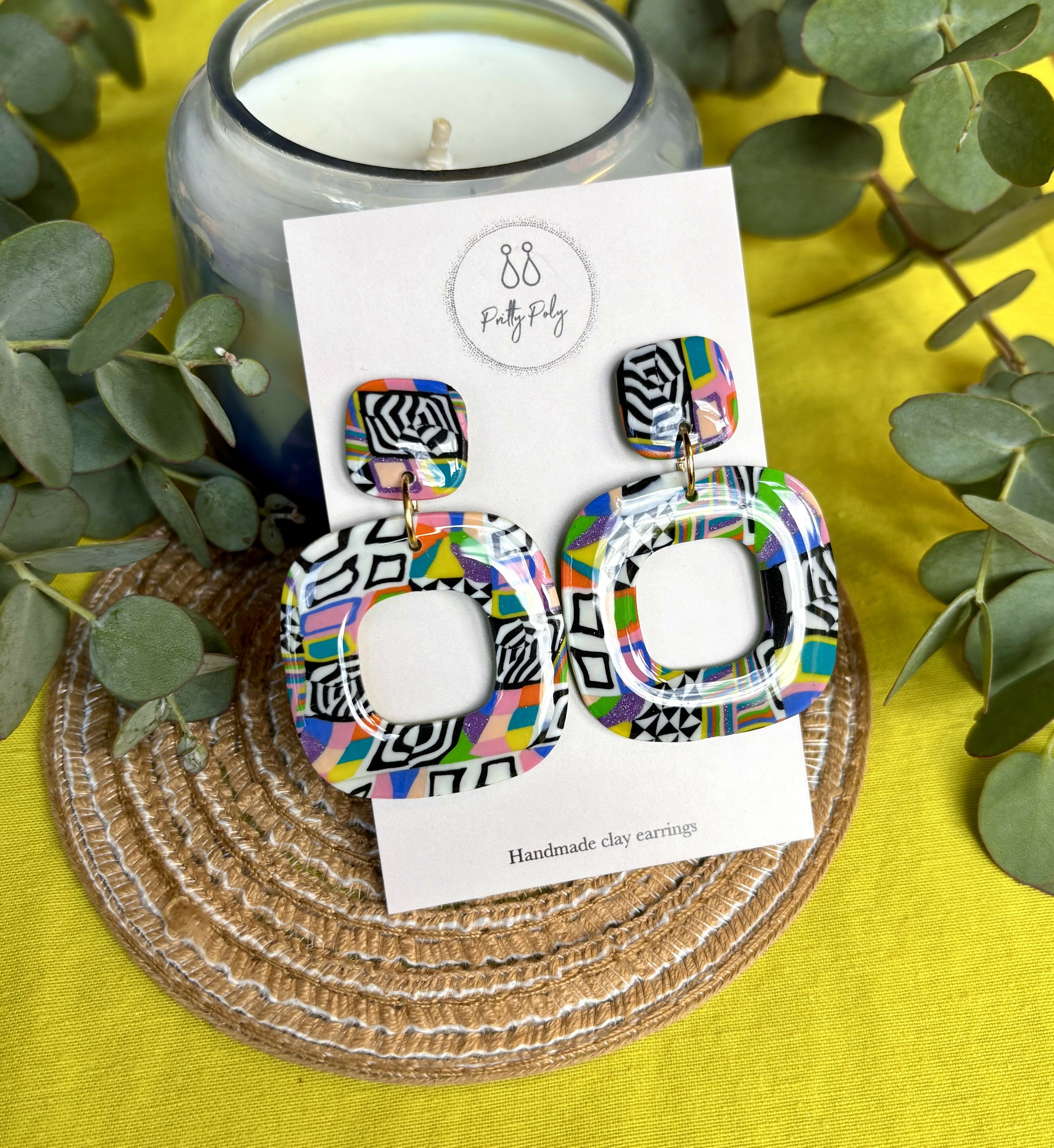 Funky Pattern Collection - Square Polymer Clay Earrings