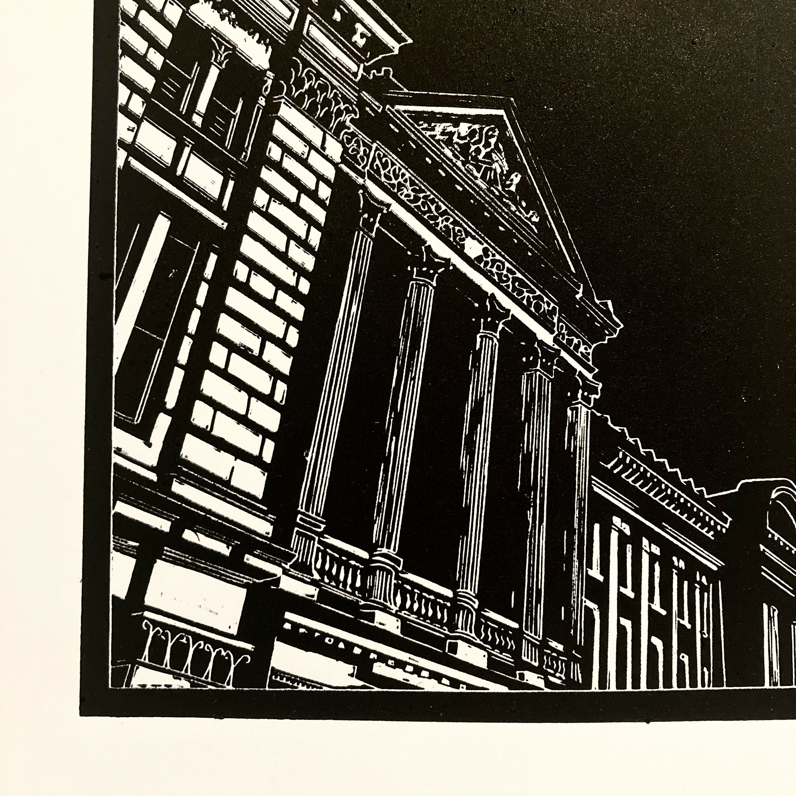 Night at the Museum - A3 Hand Carved Lino Print On Card