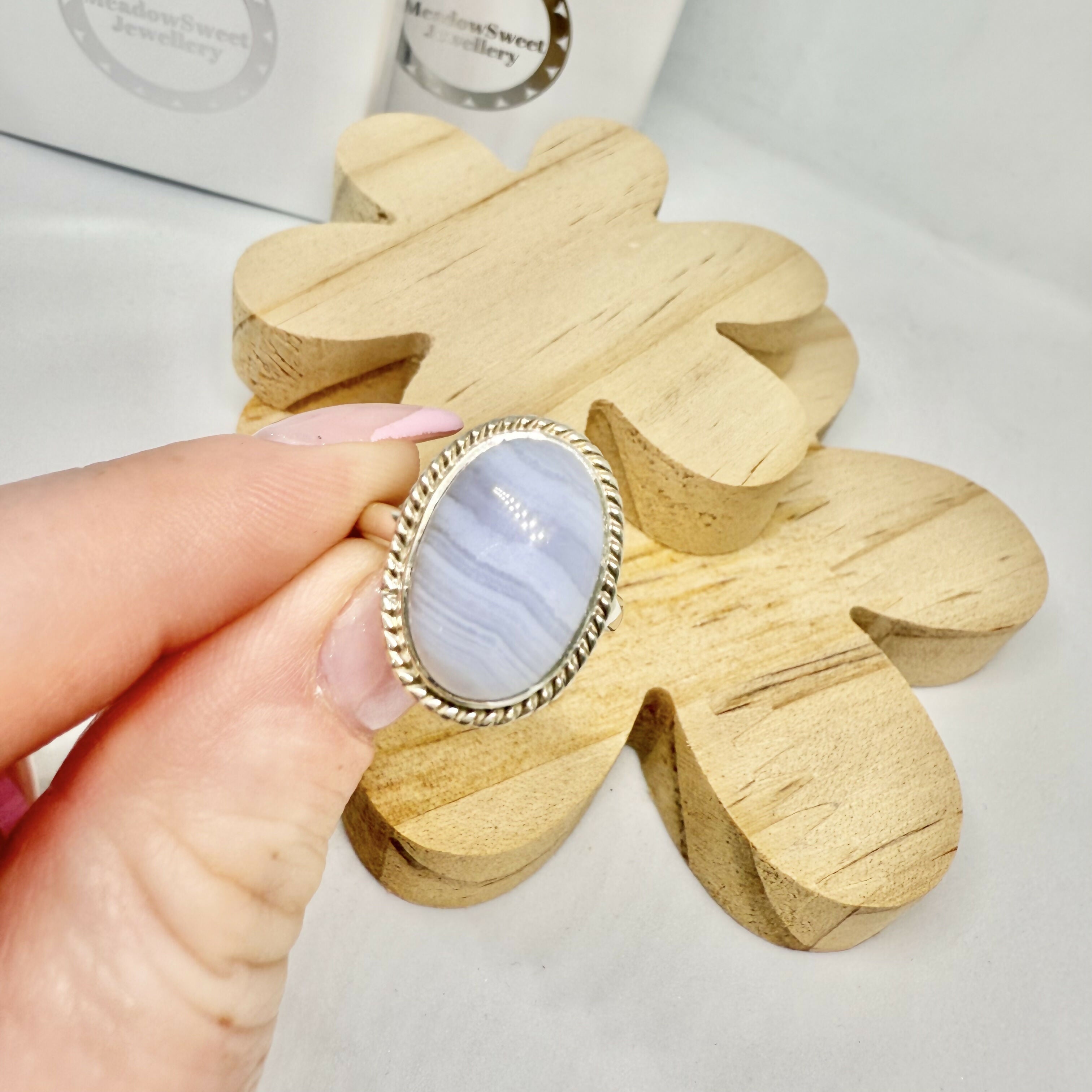 BLUE LACE AGATE RING SIZE P