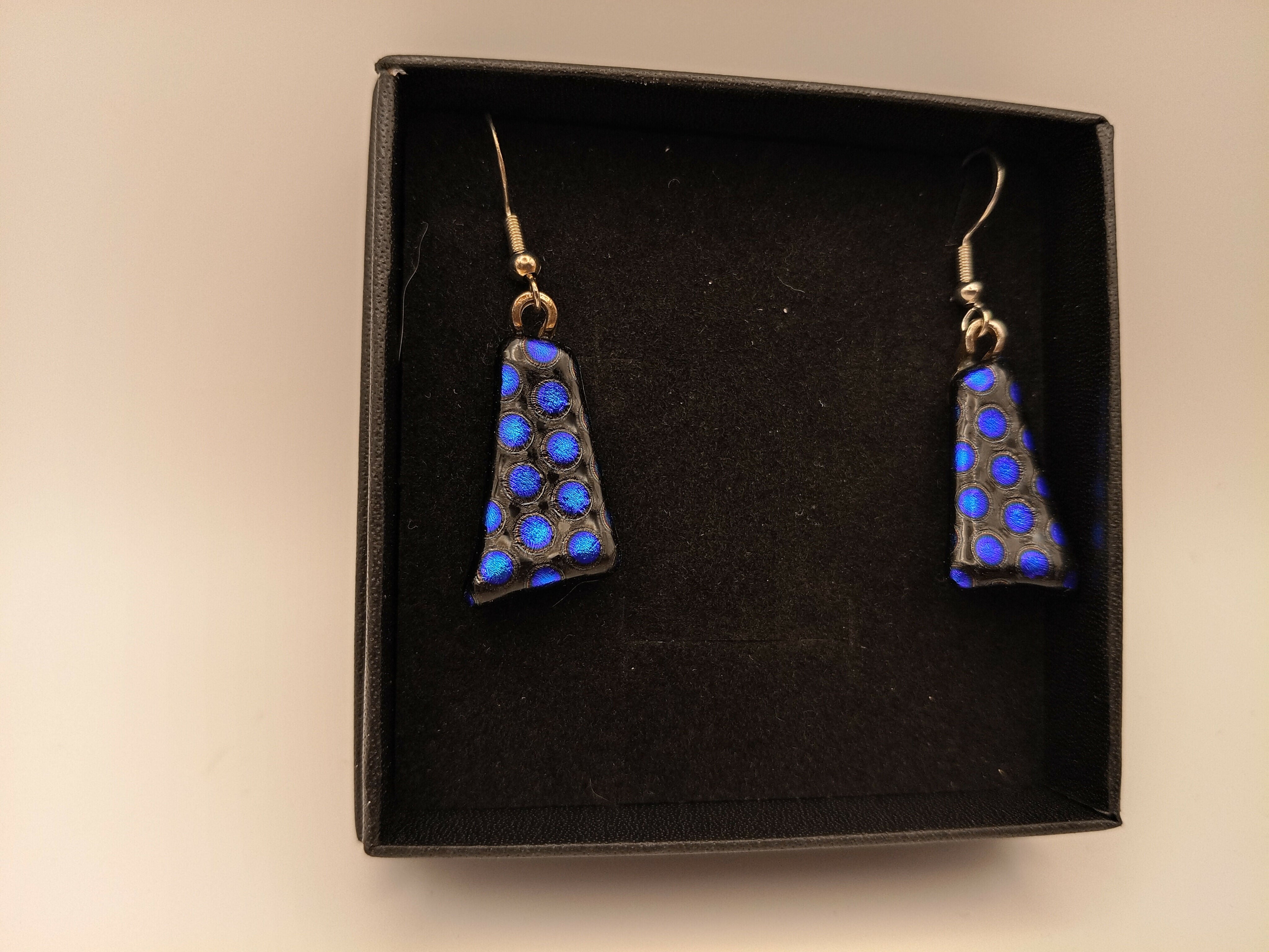 Black Dichroic Earrings with Purple and Blue Spots