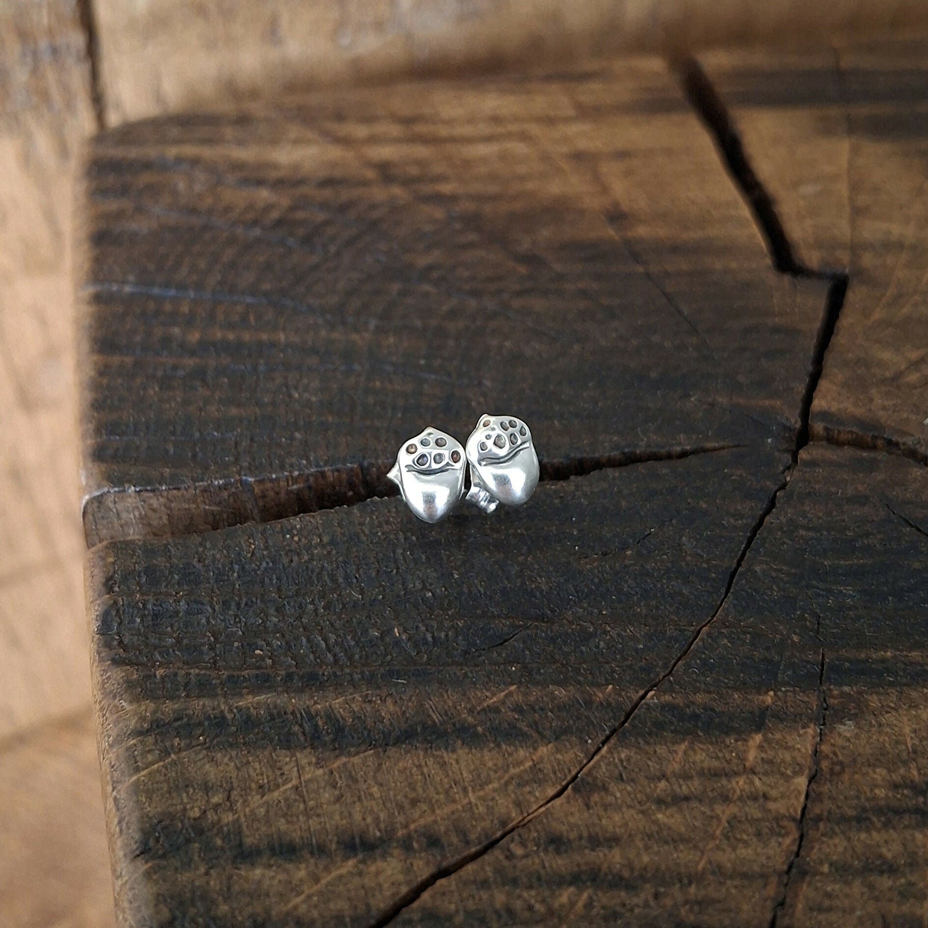 Tiny Handmade Silver Acorn Studs
